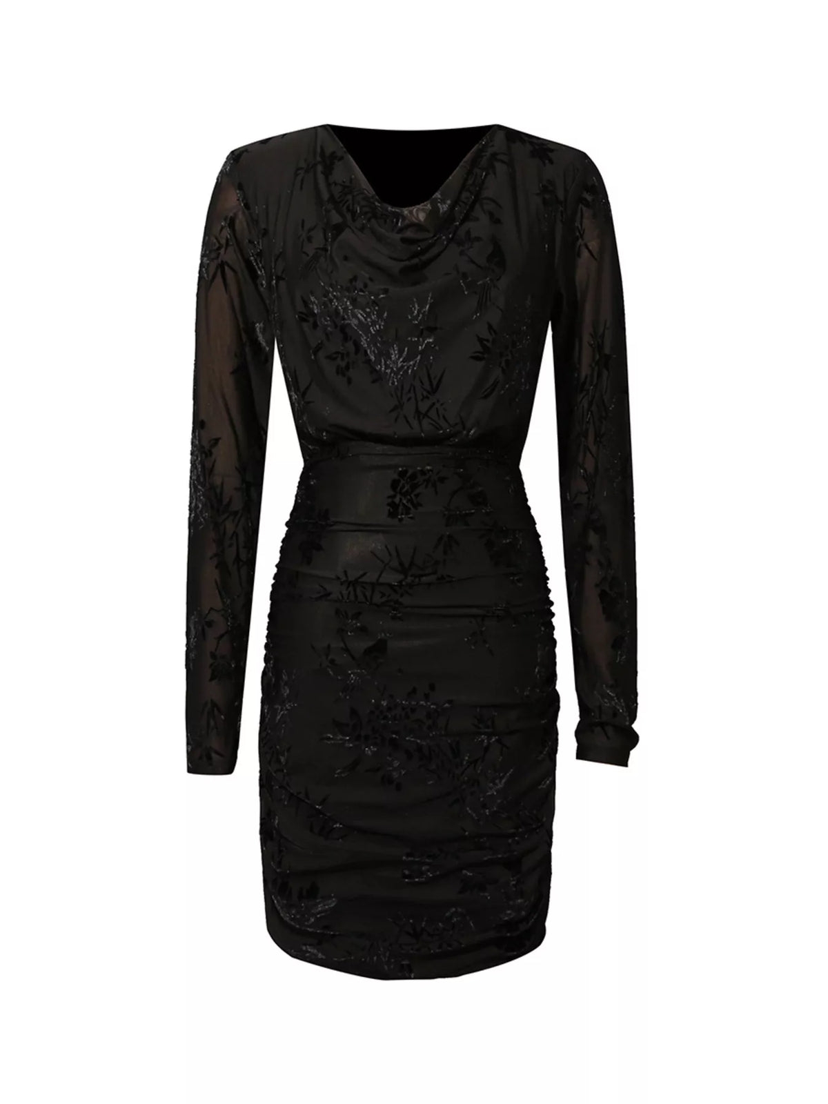 ruched long sleeve mini dress – ruched,zipper | dropsona - neutral - size reference