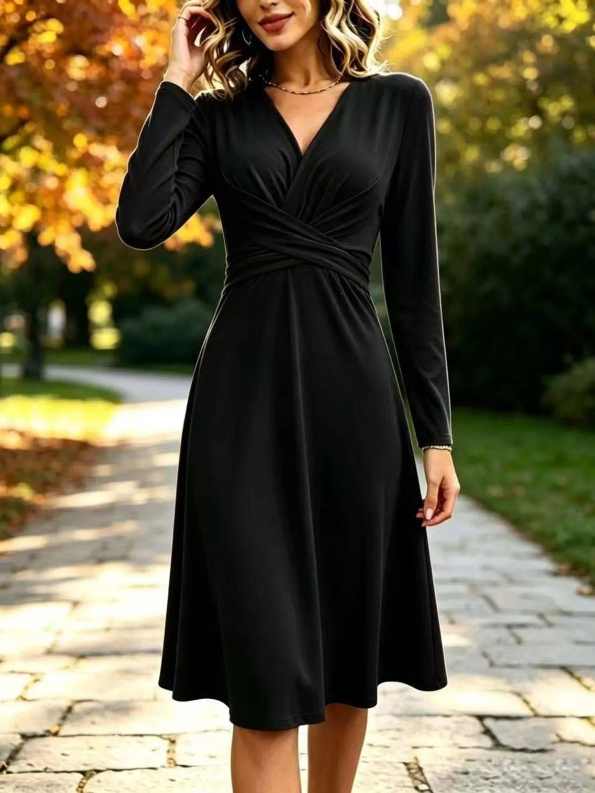 full size ruched long sleeve midi dress plus | dropsona - neutral - material texture