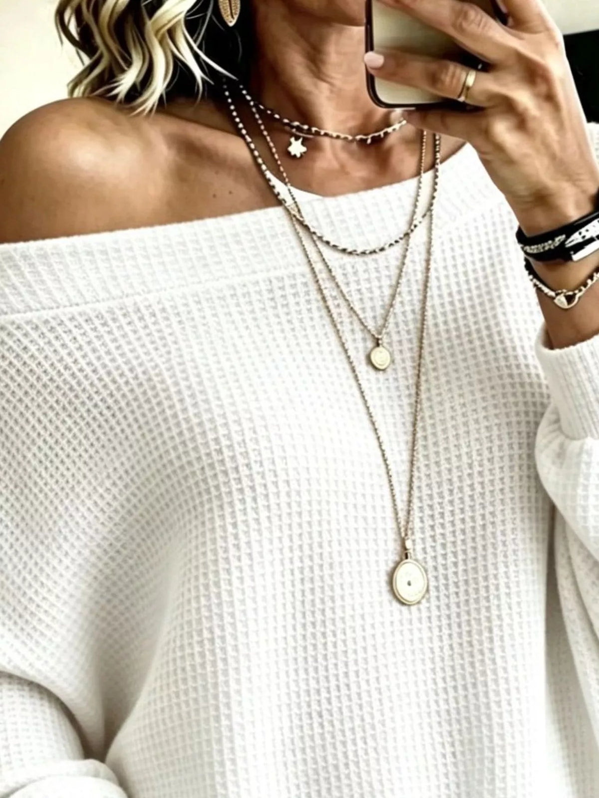 full size waffle knit boat neck sweatshirt plus | dropsona - neutral - front view
