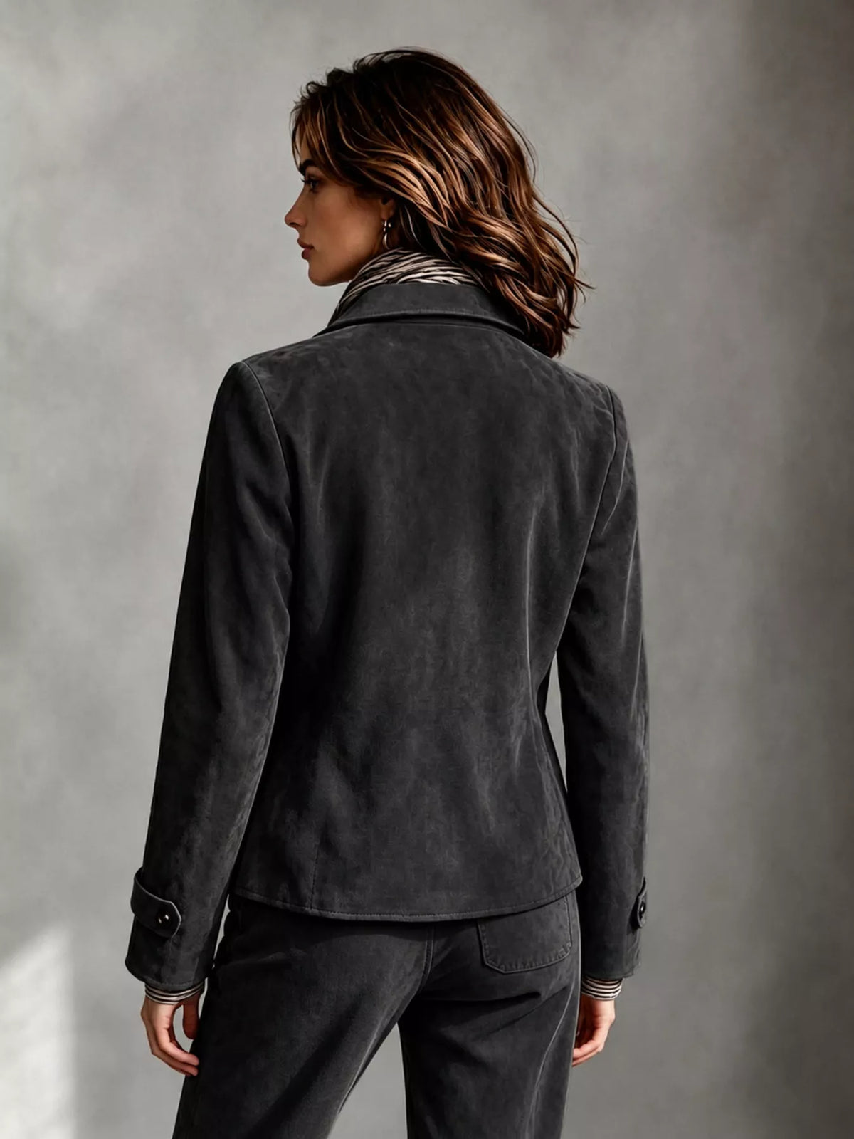 full size suede utility blazer with button-front | dropsona - neutral - front view