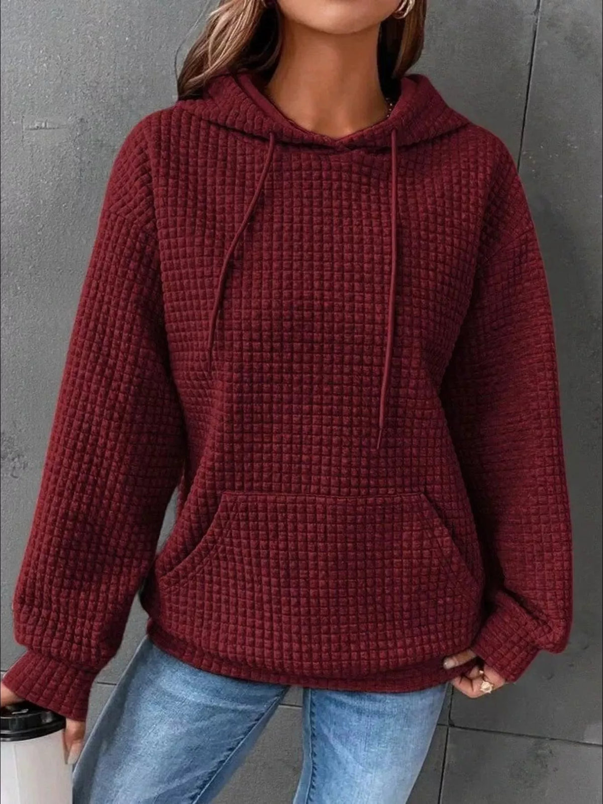 full size textured kangaroo pocket hoodie plus size - close-up detail