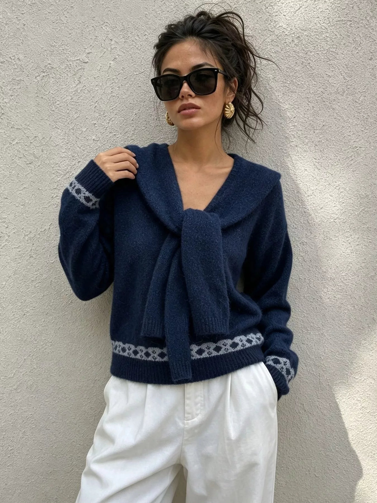 scarf detail dropped shoulder sweater – basic style | dropsona - neutral - usage example