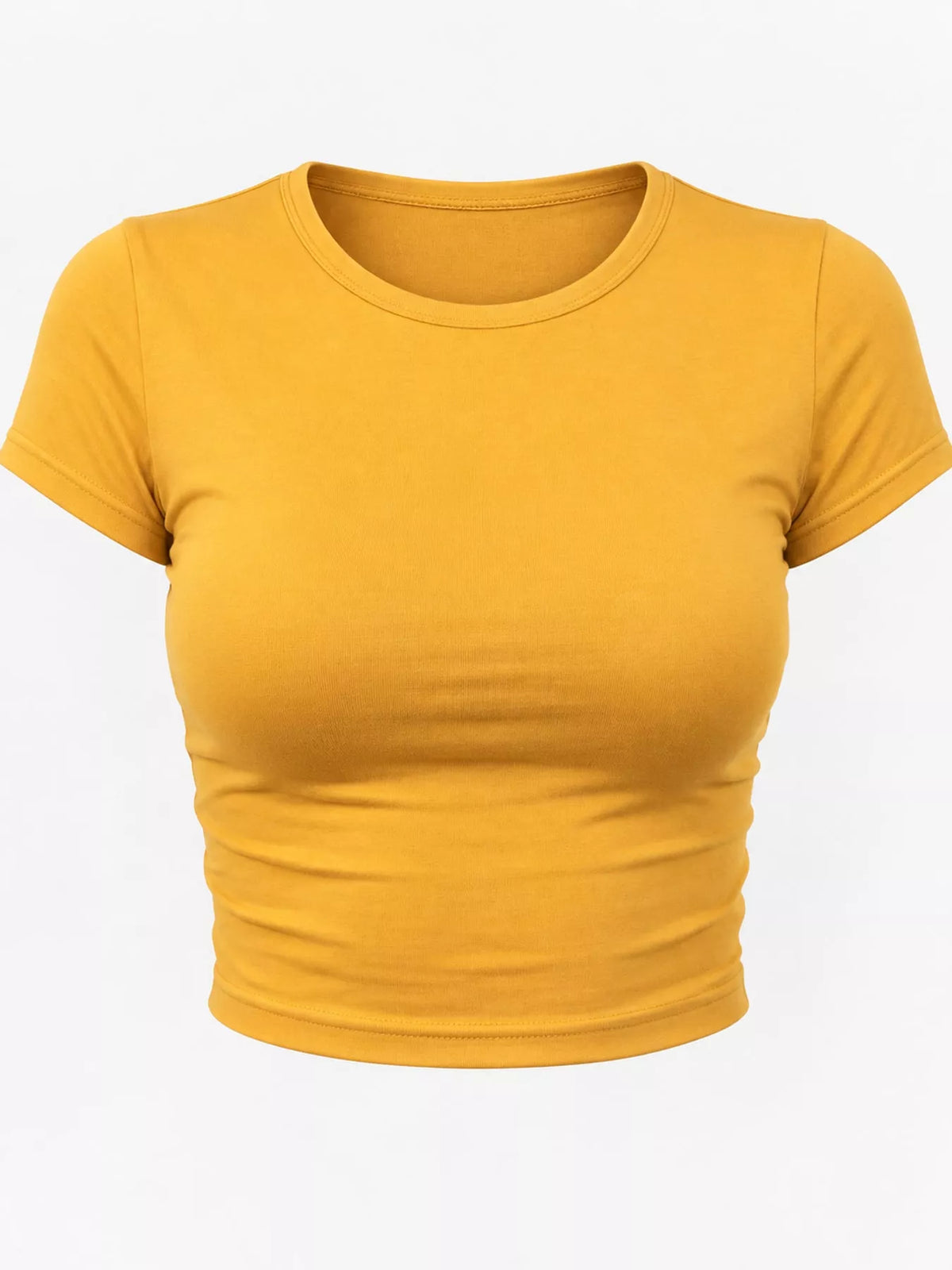 slim fit basic crew neck short sleeve crop t-shirt | dropsona - neutral - close-up detail