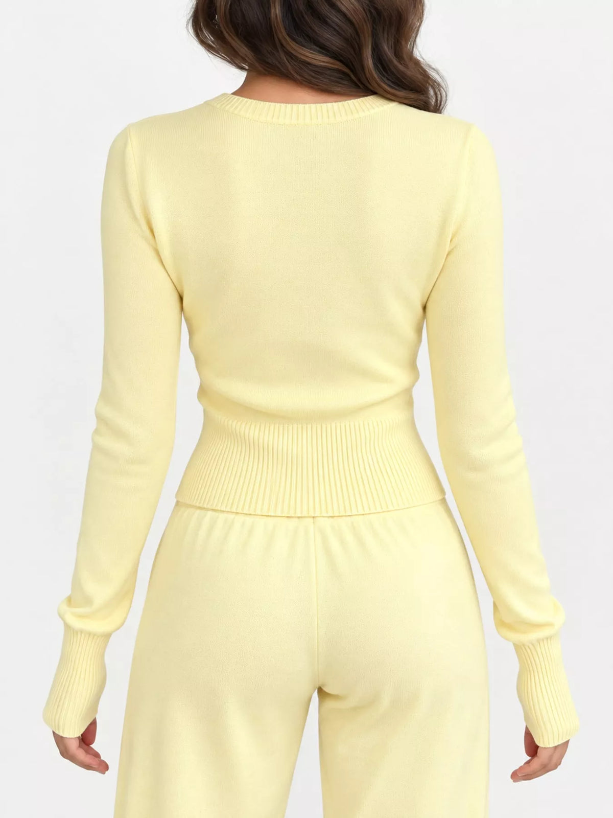 slim-fit ribbed knit button-down cardigan | dropsona - neutral - front view
