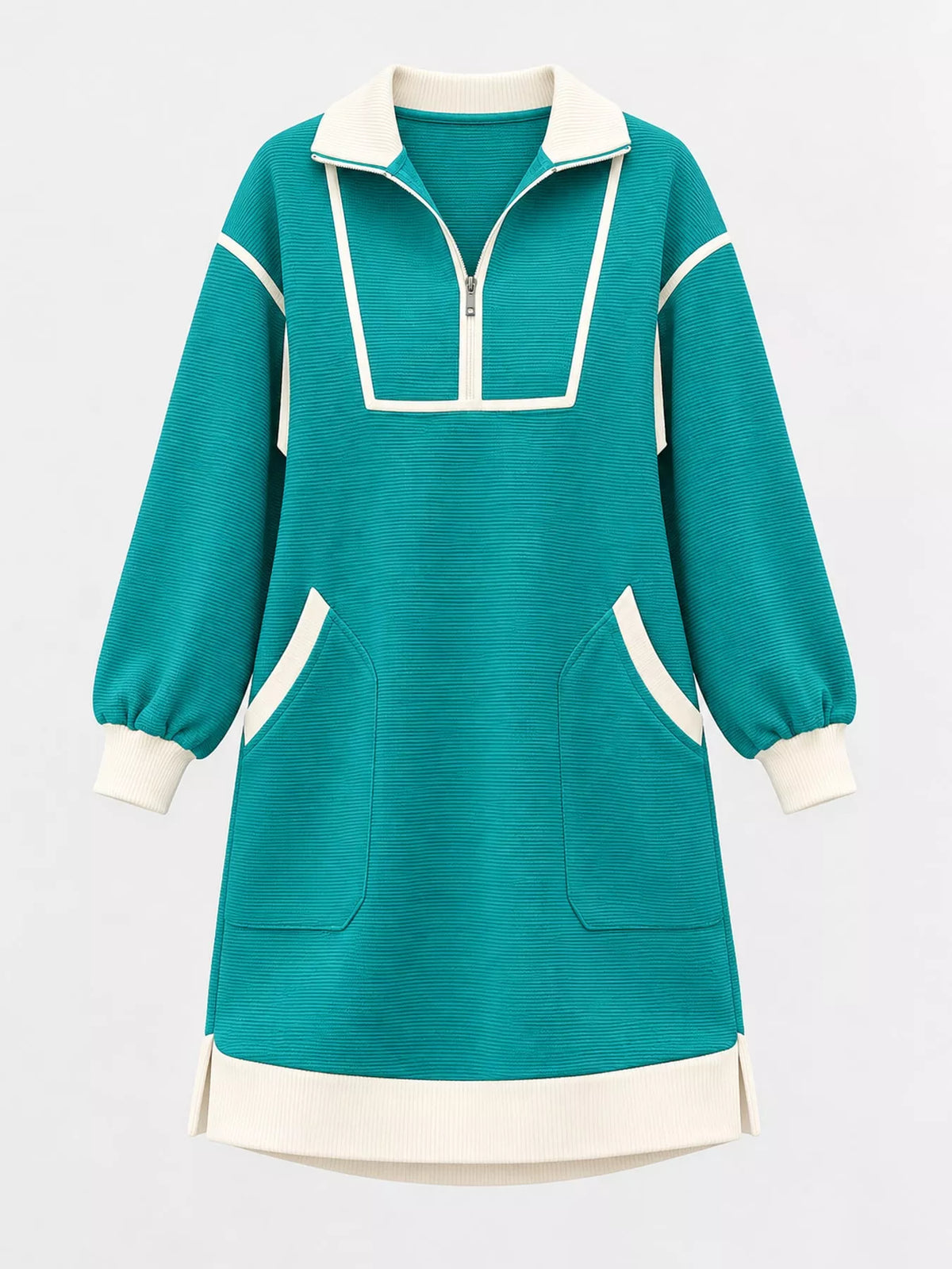 color block quarter-zip sweatshirt dress | dropsona - neutral - size reference