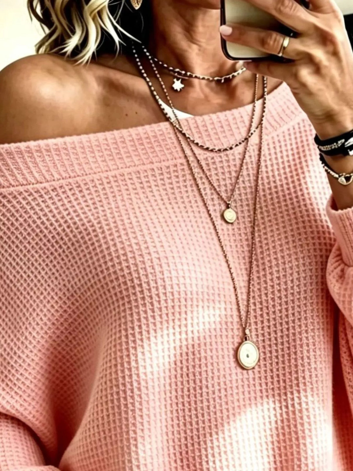 full size waffle knit boat neck sweatshirt plus | dropsona - neutral - size reference