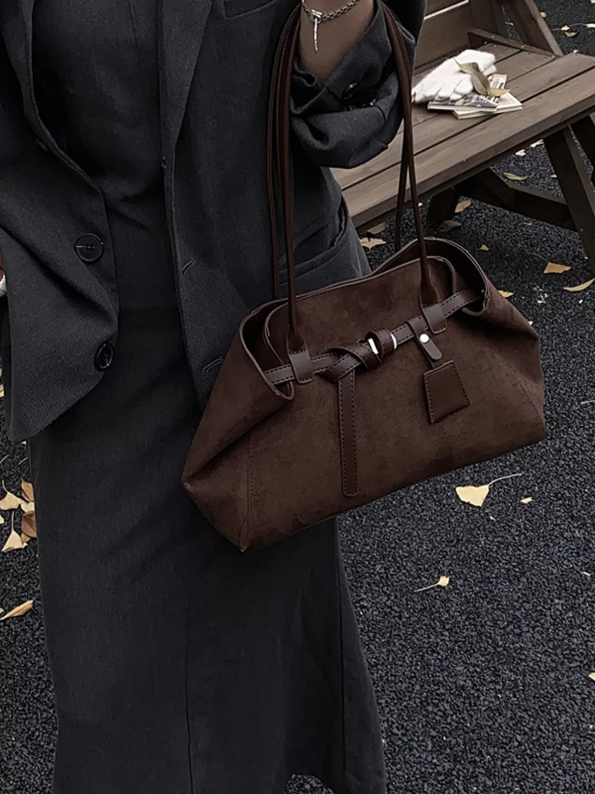buckle detail shoulder bag – stylish sling | dropsona - neutral - material texture