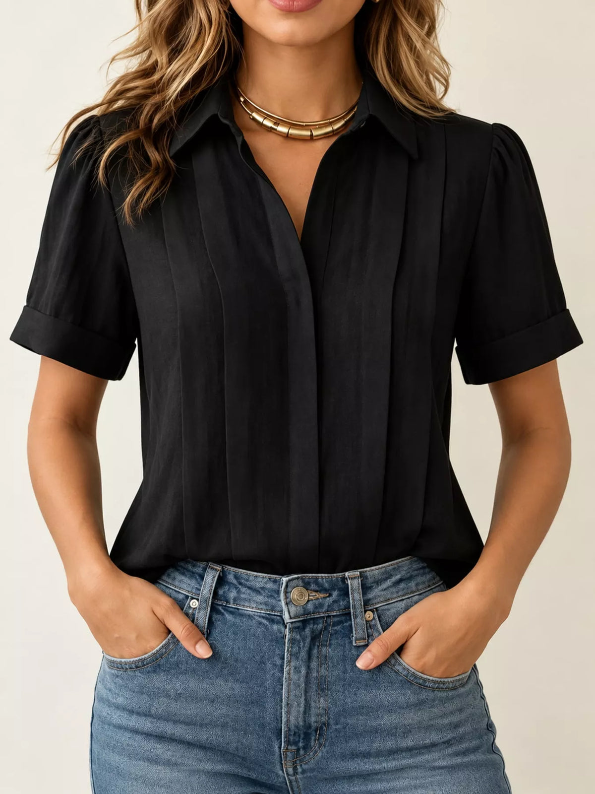 full size button up short sleeve shirt plus | dropsona - neutral - front view