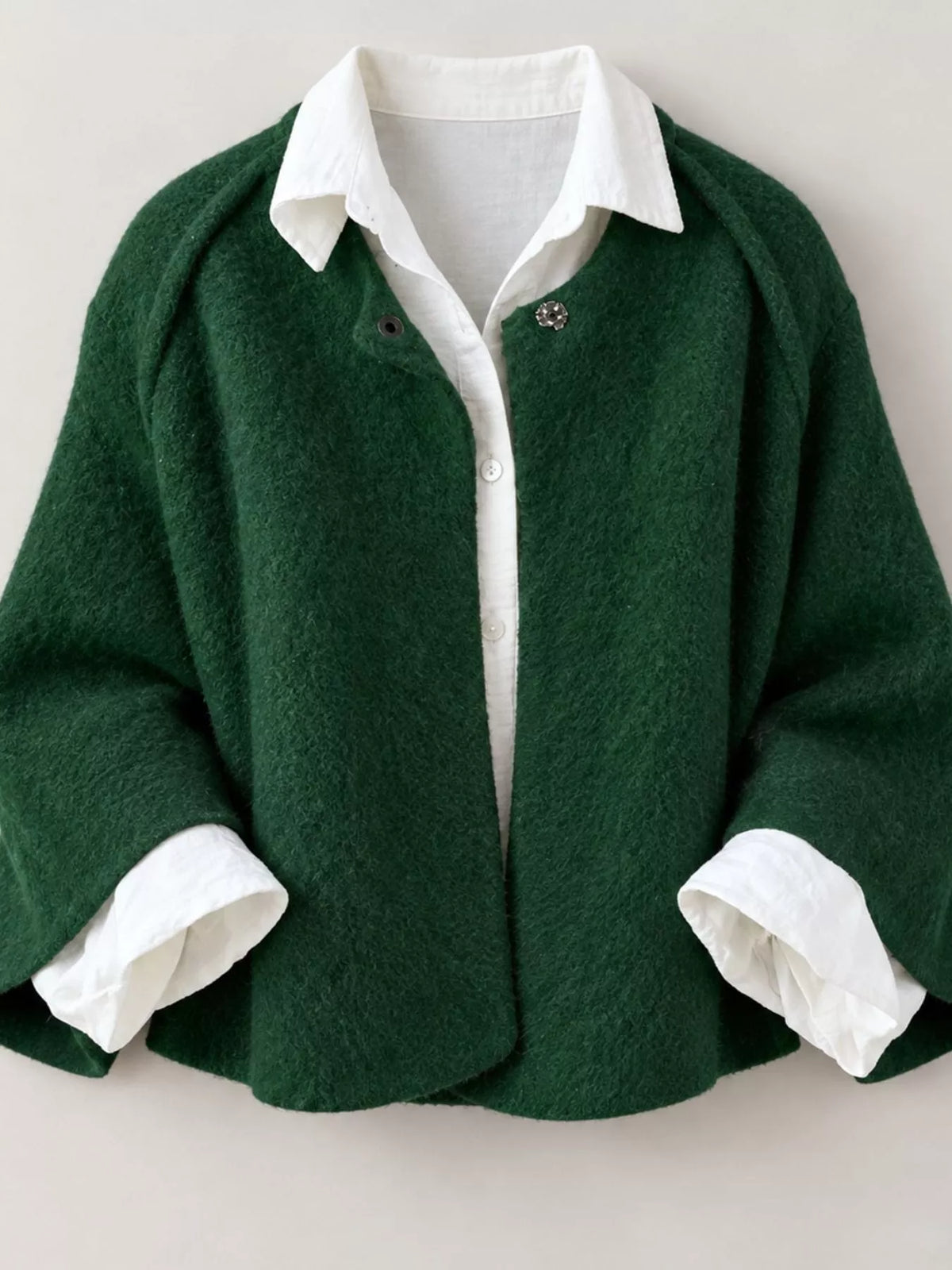 full size fuzzy texture open-front cropped outerwear | dropsona - neutral - material texture