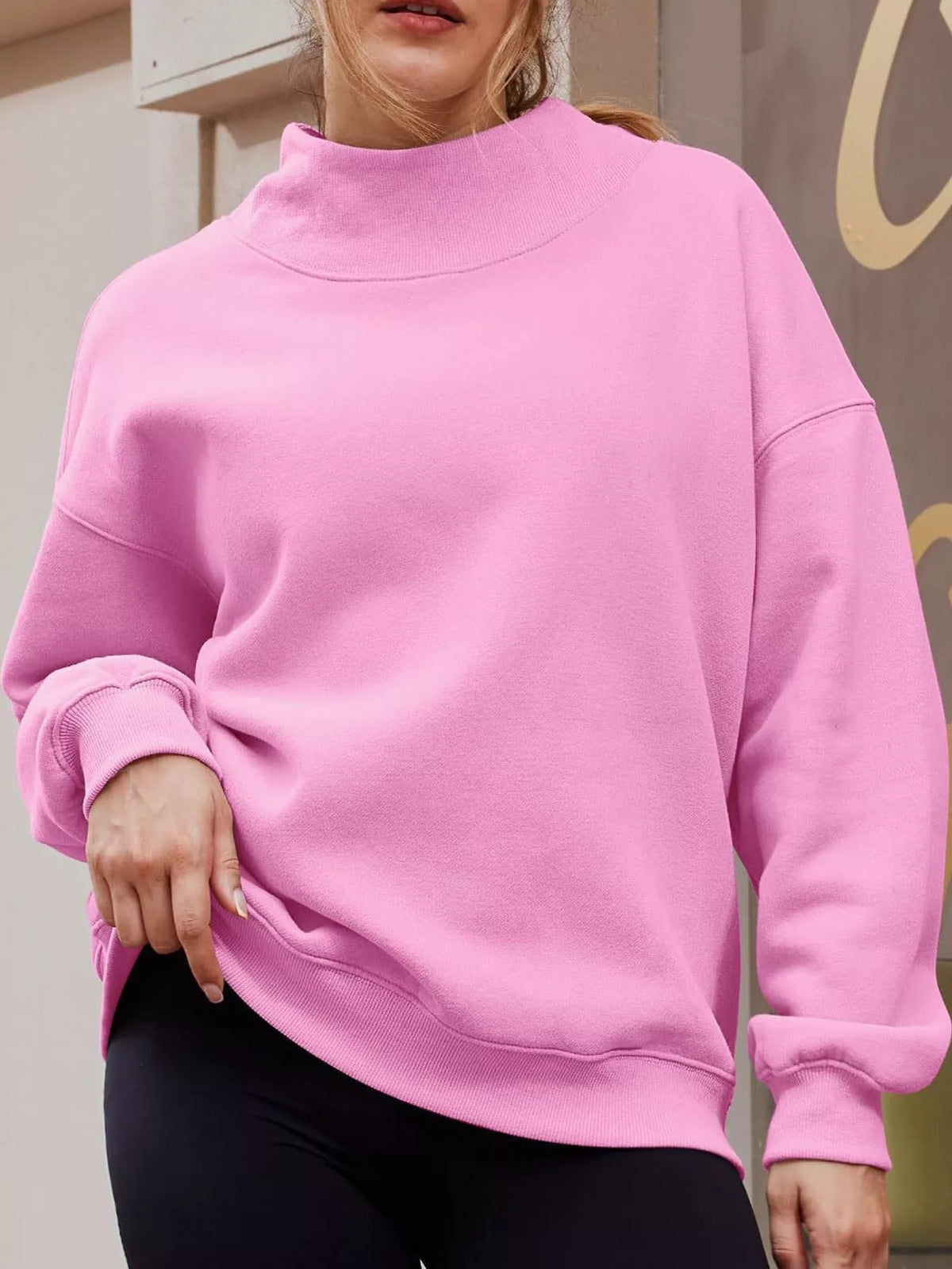 oversized mock neck long sleeve sweatshirt | dropsona - neutral - usage example