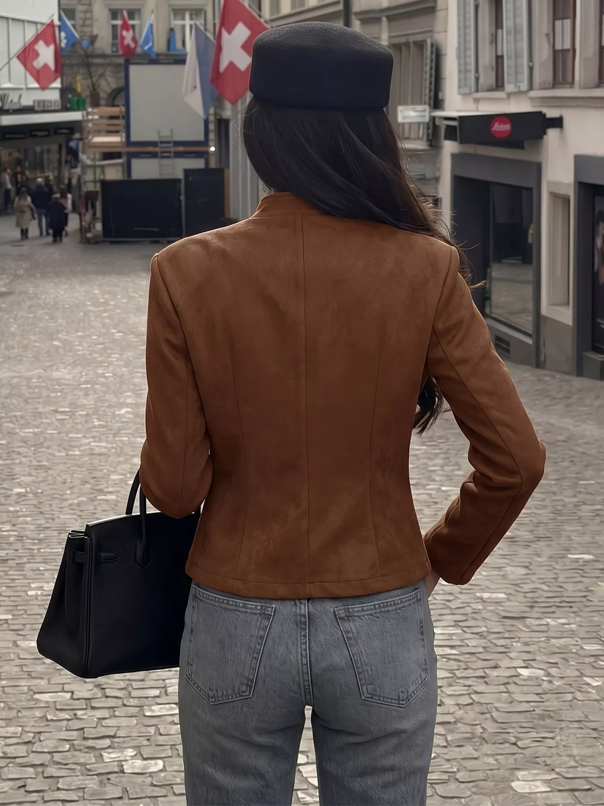 vintage stand collar cropped jacket | dropsona - neutral - size reference