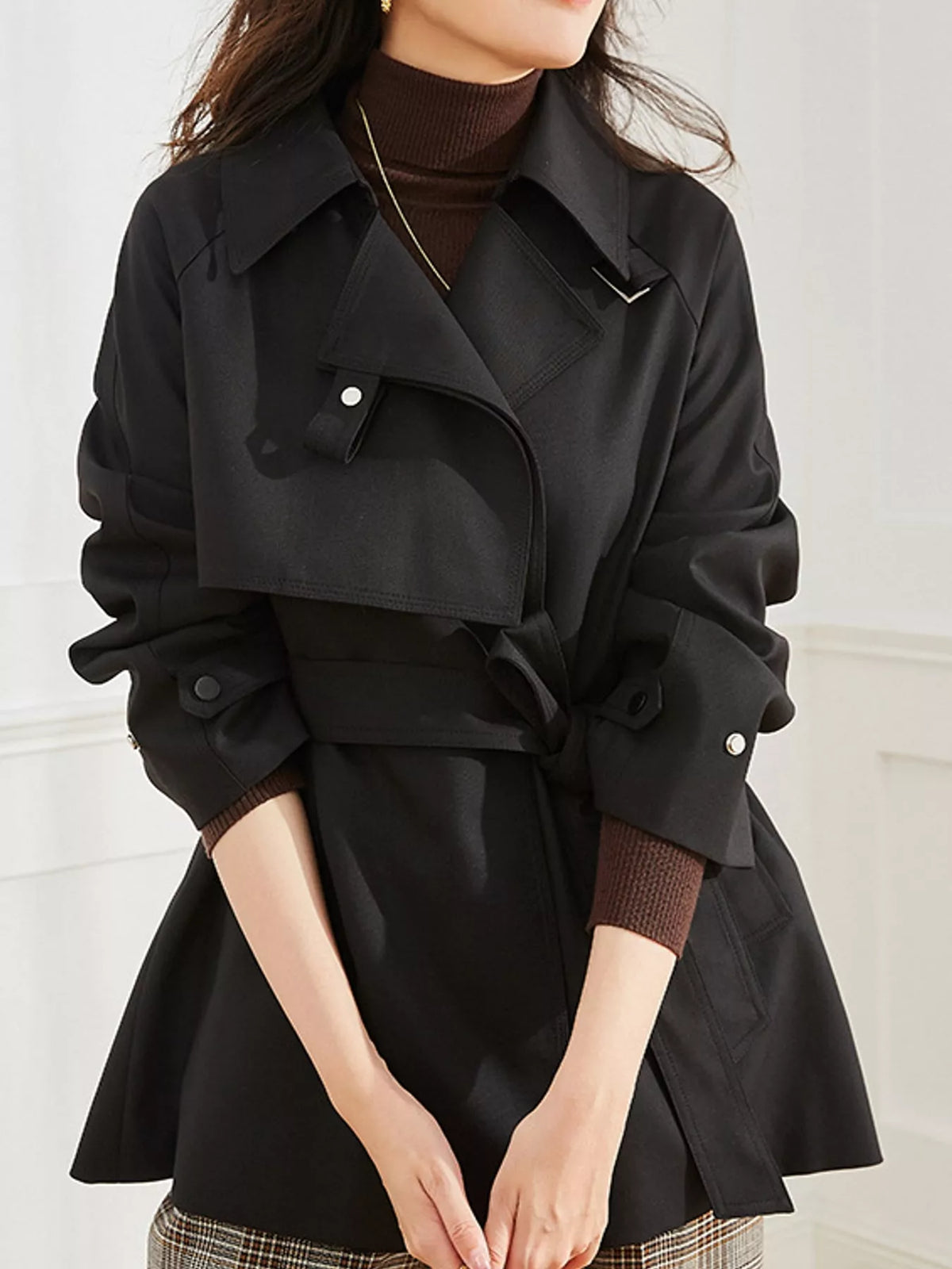 double-breasted tie waist trench coat | dropsona - neutral - usage example