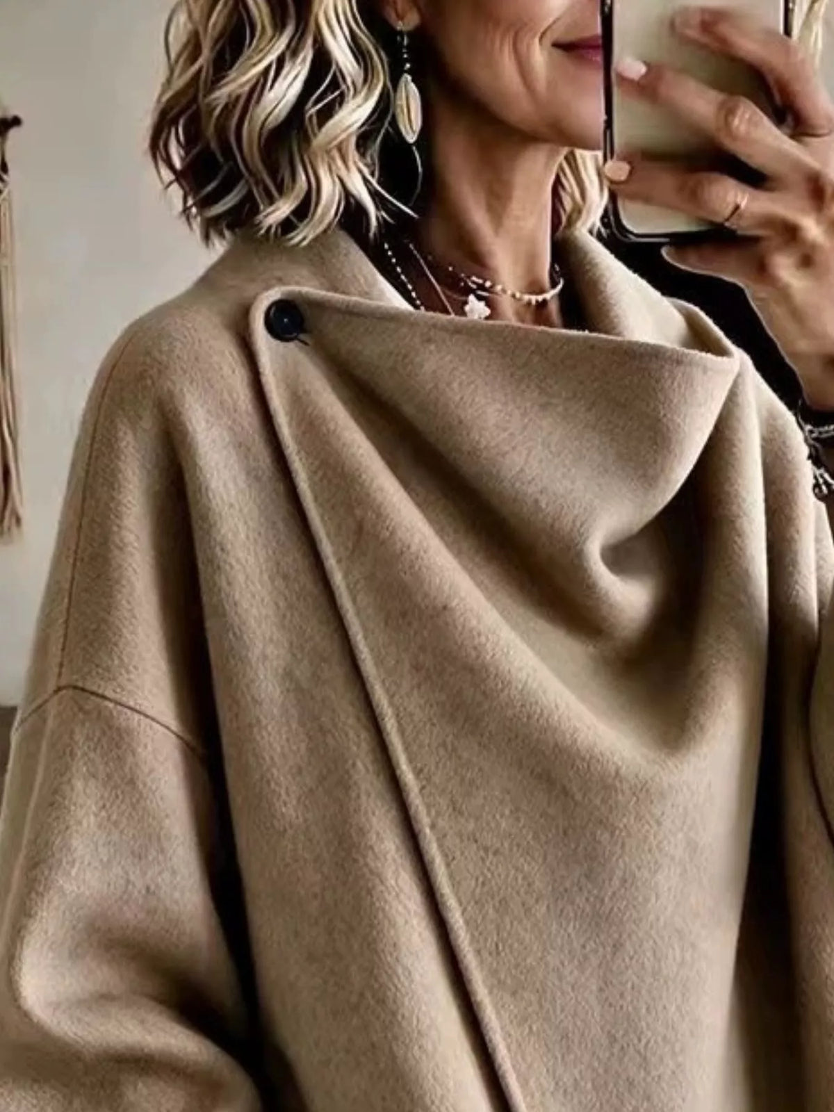 full size asymmetric cowl neck cape plus | dropsona - neutral - front view