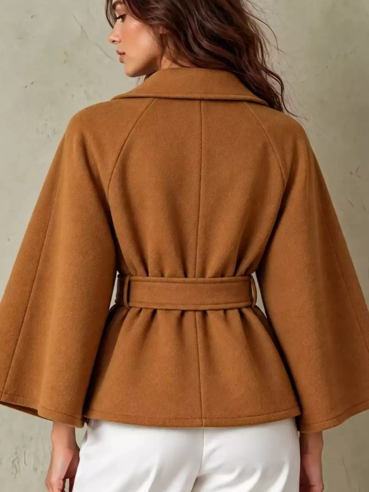 double-breasted cape outerwear with belt | dropsona - neutral - size reference