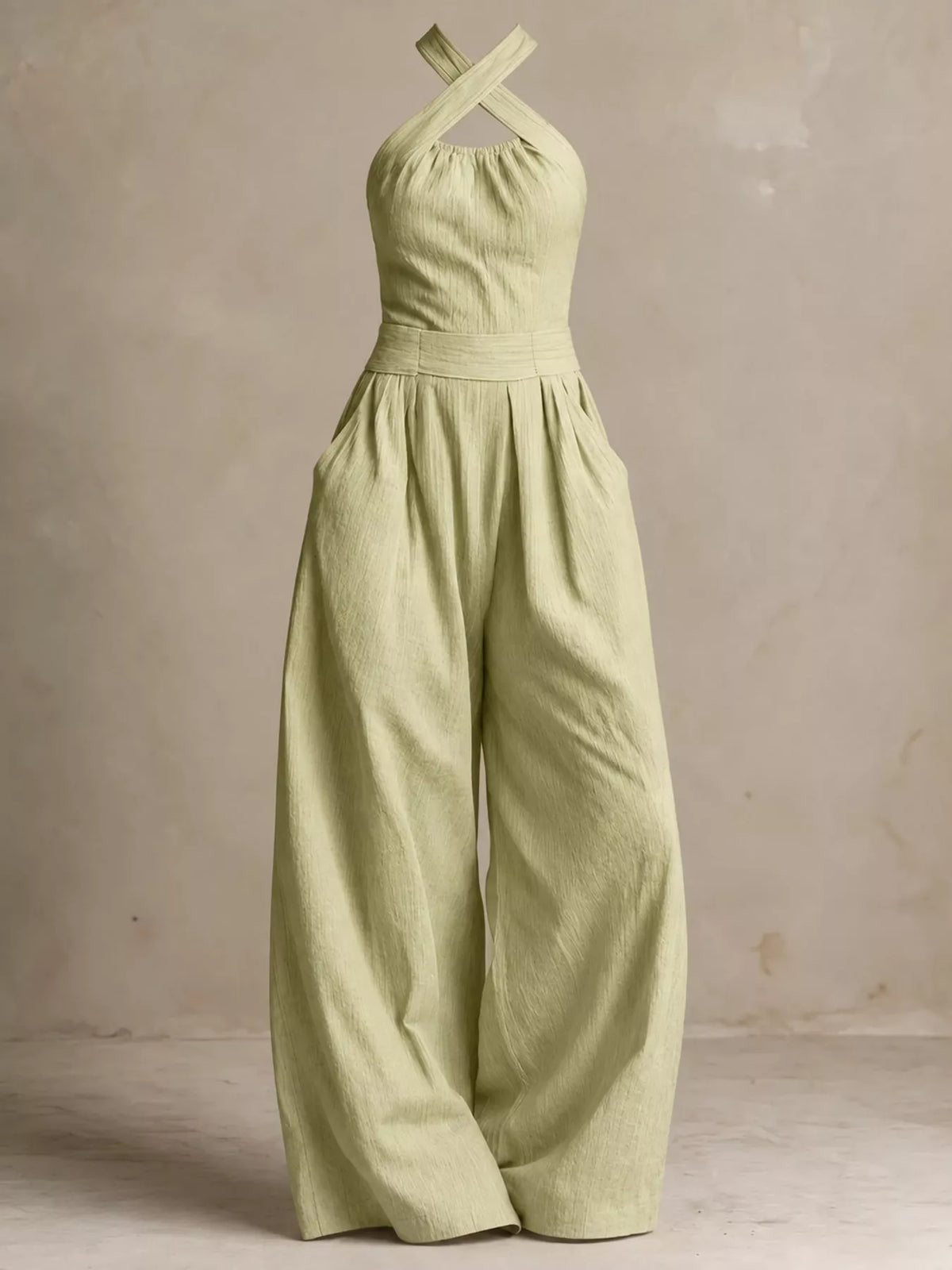 full size halter neck wide-leg jumpsuit plus | dropsona - neutral - packaging