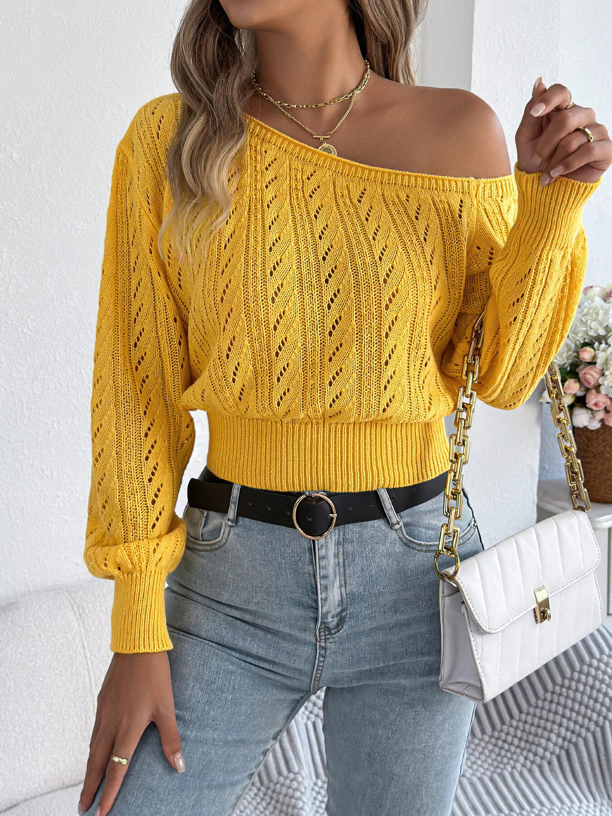 openwork one shoulder sweater – ribbed,openwork | dropsona - neutral - size reference