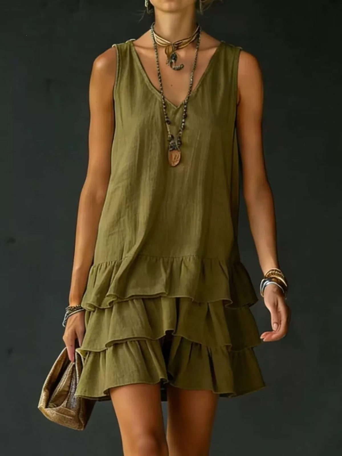 full size ruffled hem v-neck sleeveless dress plus size - material texture