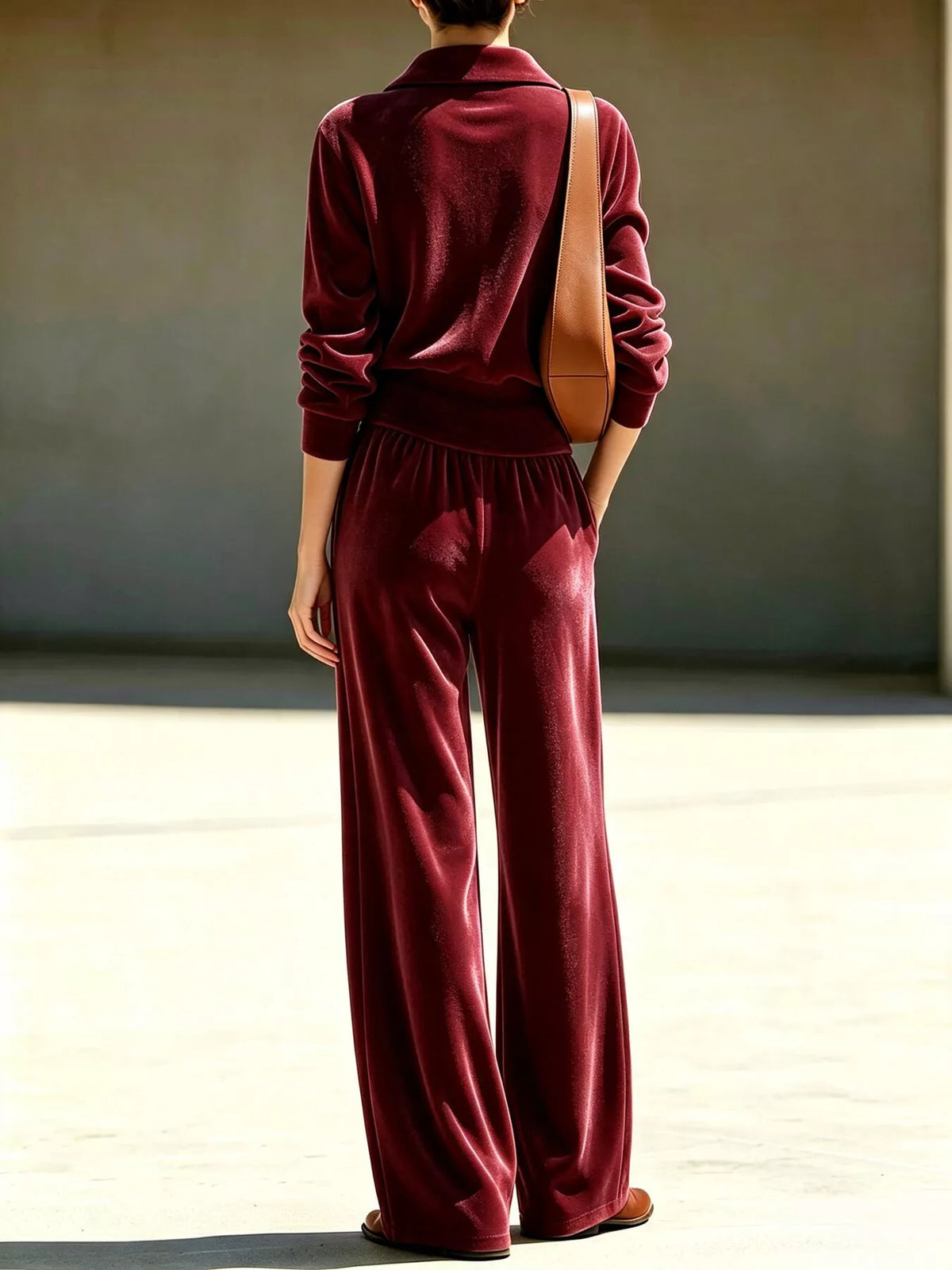 full size quarter-zip top and wide-leg pants set plus | dropsona - neutral - usage example