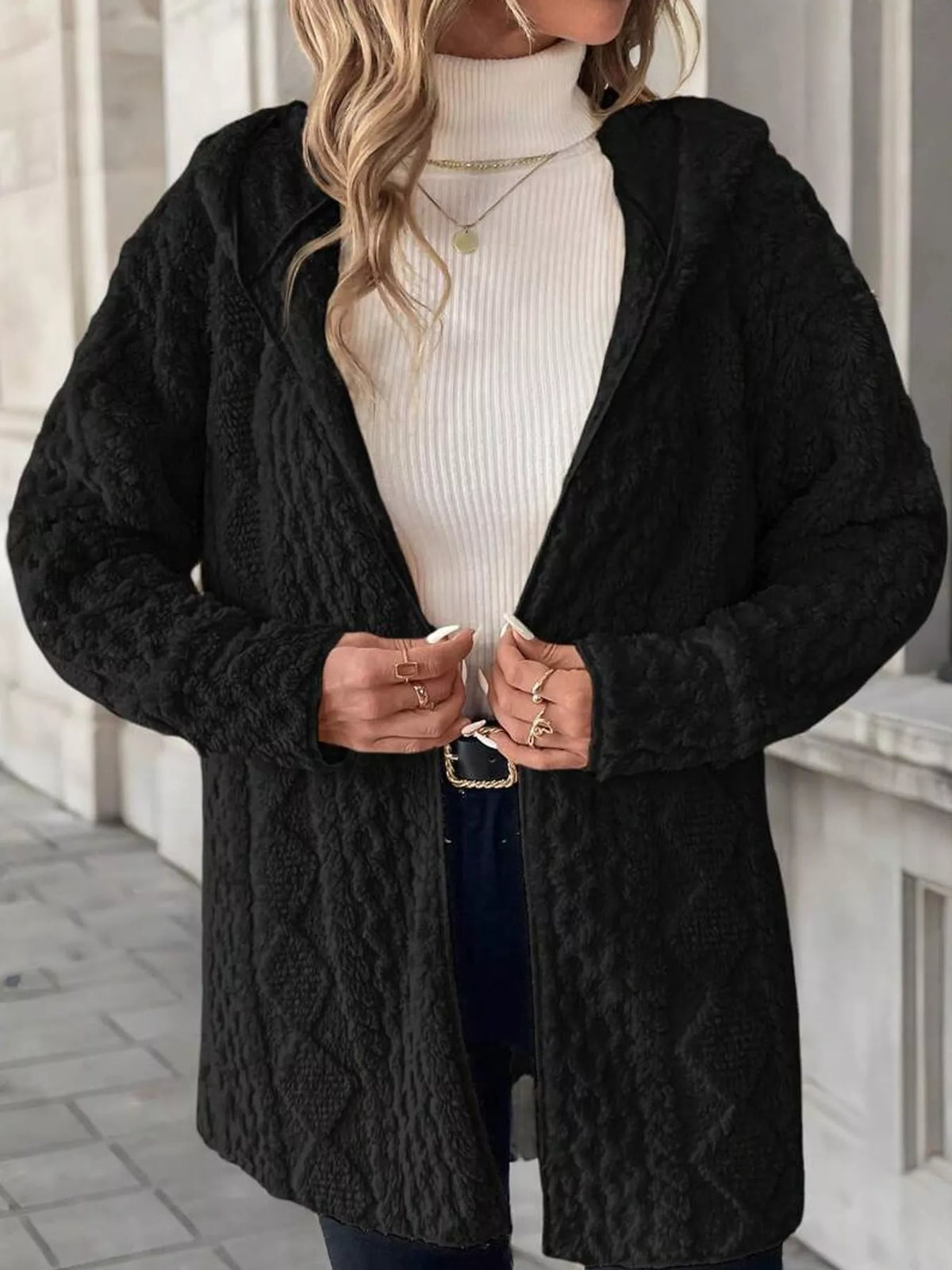 zip up fuzzy hooded outerwear – basic style fit | dropsona - neutral - usage example