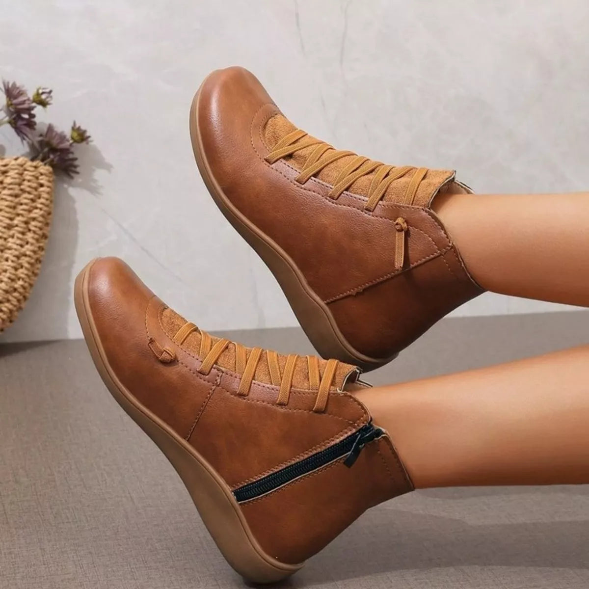 round toe lace up boots – classy ballet flats | dropsona - neutral - packaging