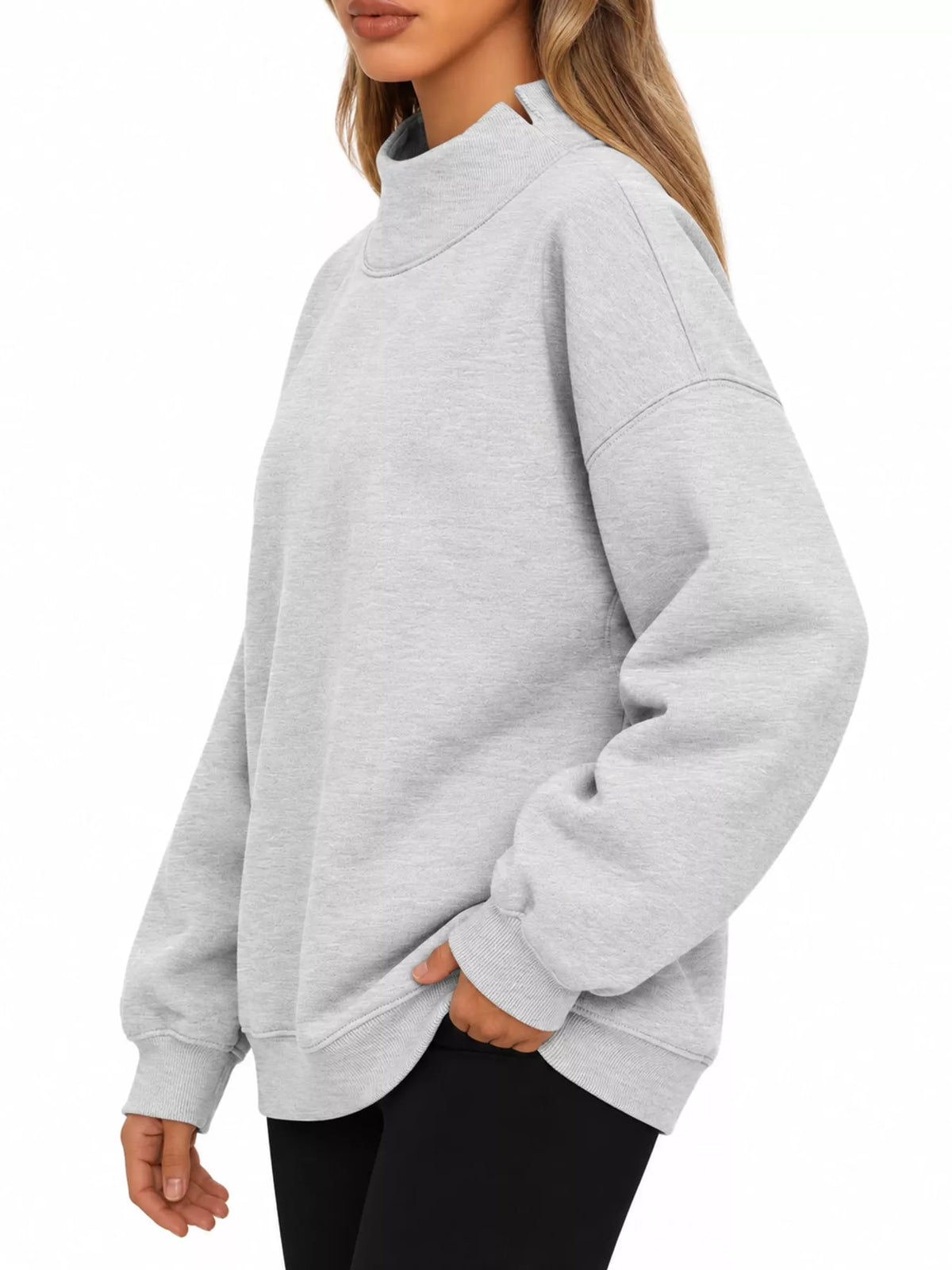 oversized mock neck long sleeve sweatshirt | dropsona - neutral - material texture