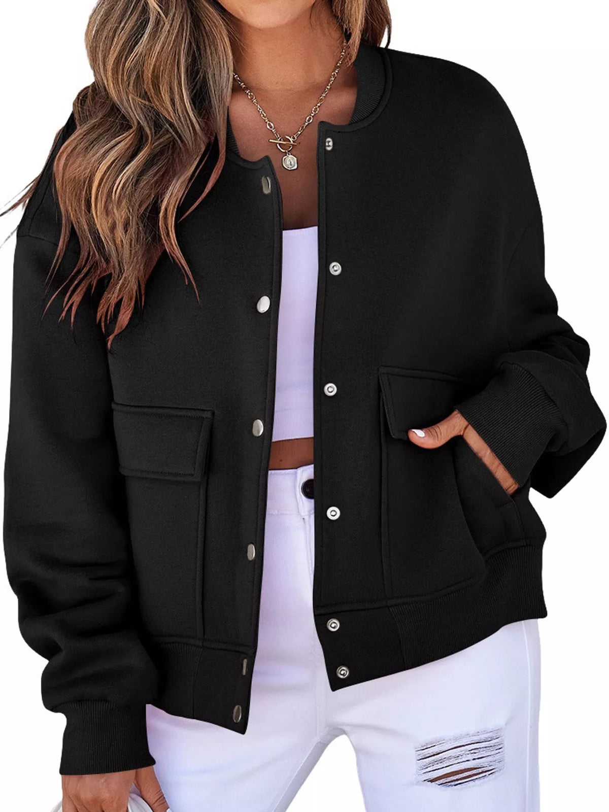 snap-button dropped shoulder jacket | dropsona - neutral - size reference