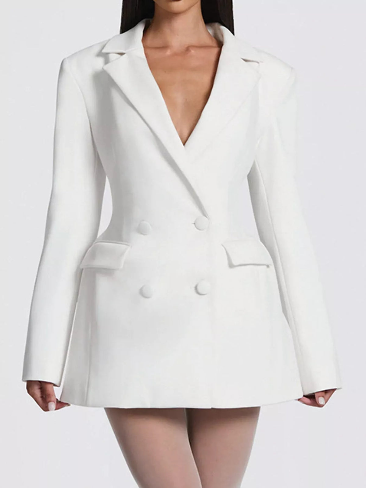 double-breasted blazer dress | dropsona - neutral - material texture