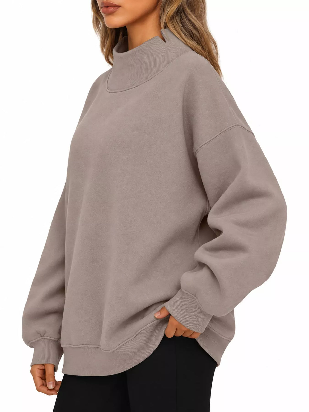 oversized mock neck long sleeve sweatshirt | dropsona - neutral - packaging