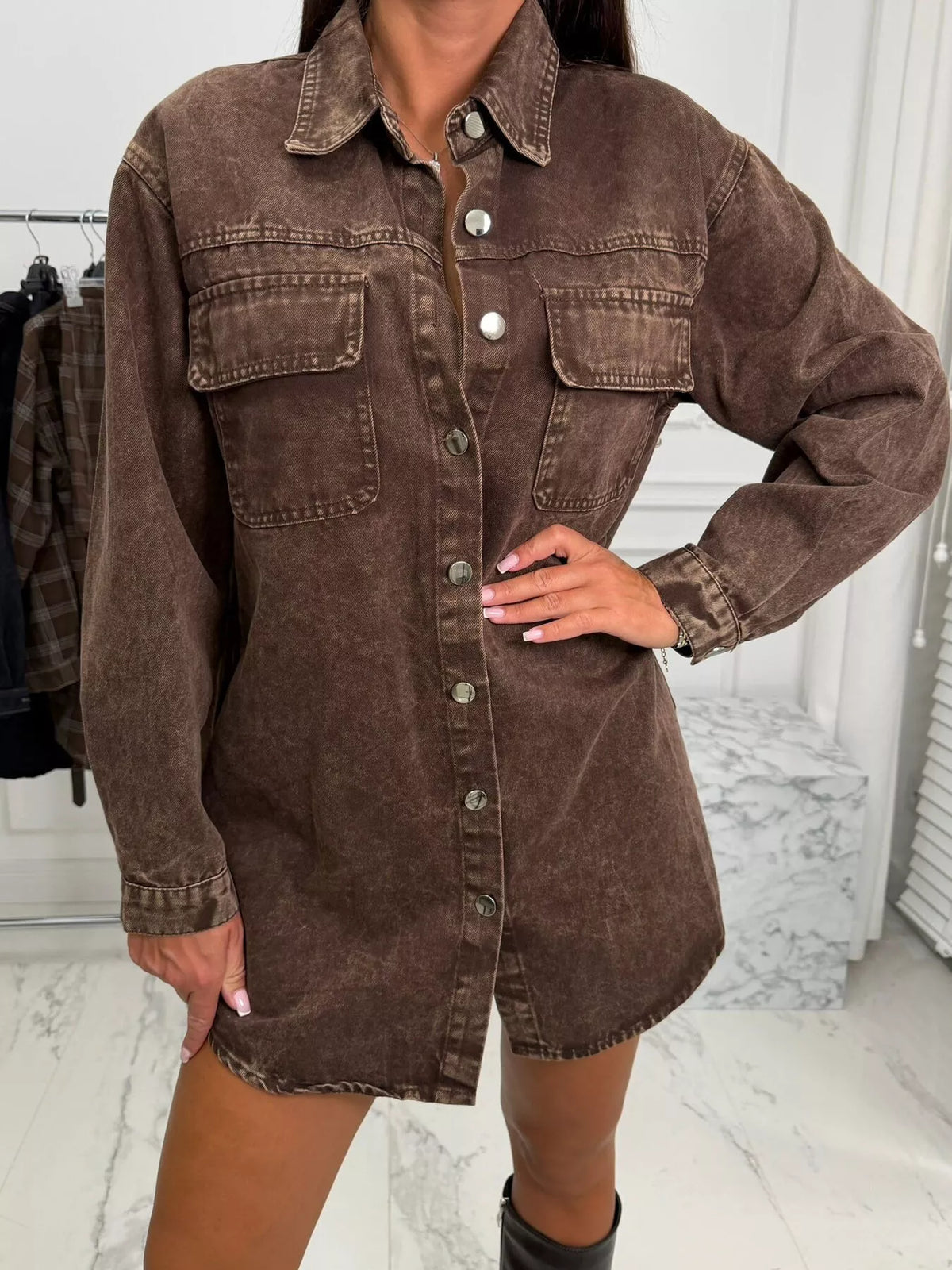 vintage washed denim jacket with chest pockets | dropsona - neutral - everyday use