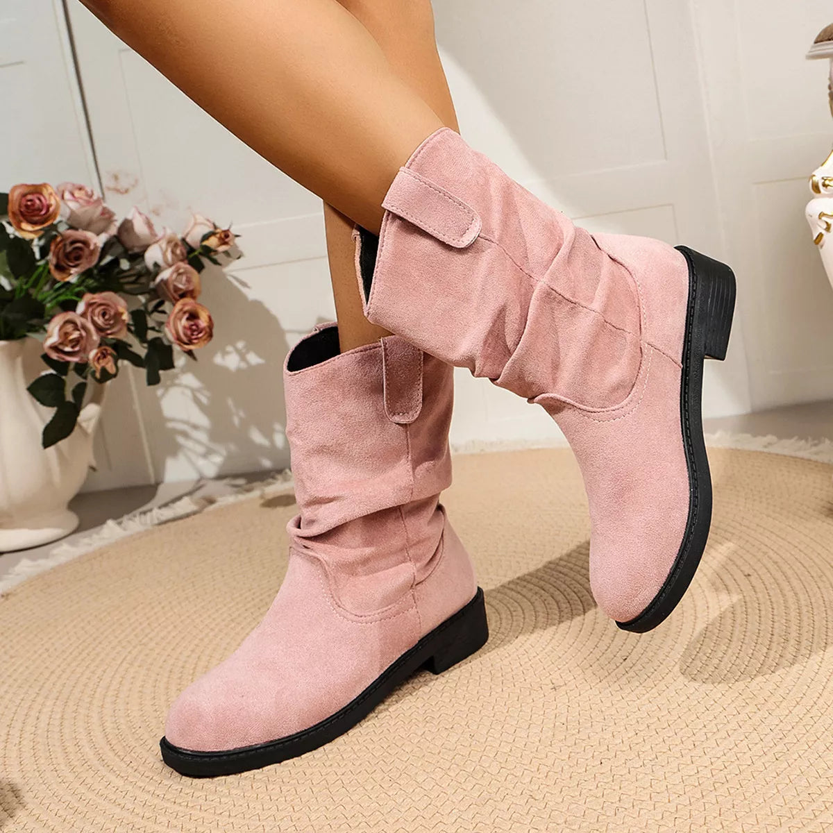 round toe slouchy boots – dear monkey | dropsona - neutral - front view