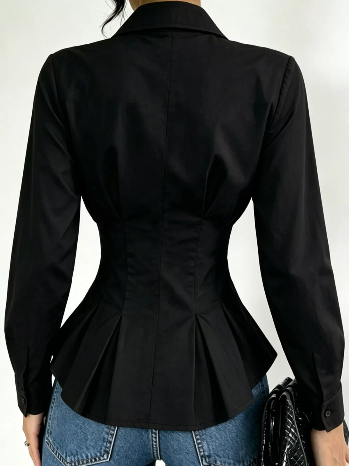button-down peplum blouse with fitted waist | dropsona - neutral - usage example