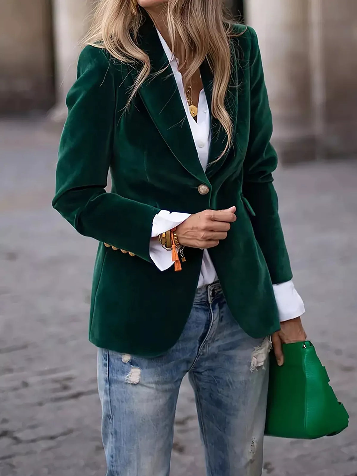velvet single-button blazer – buttoned | dropsona - neutral - everyday use