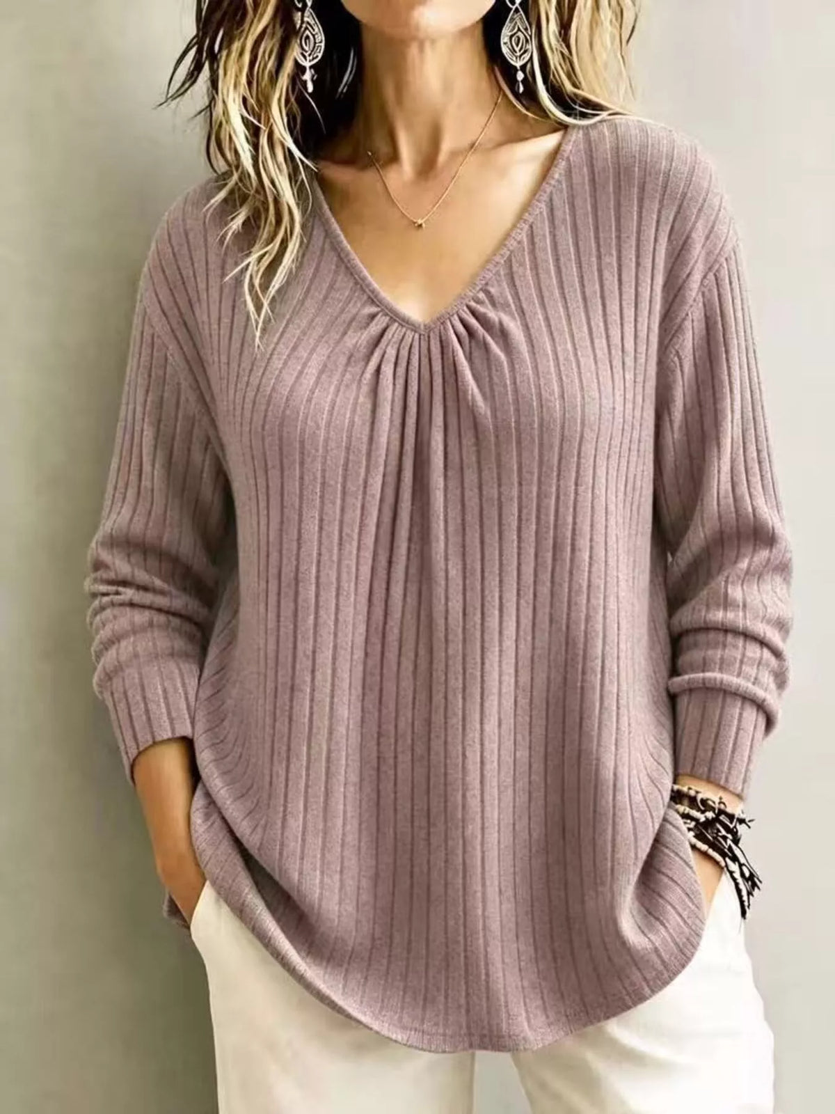 v-neck ribbed long sleeve t-shirt – | dropsona - neutral - size reference