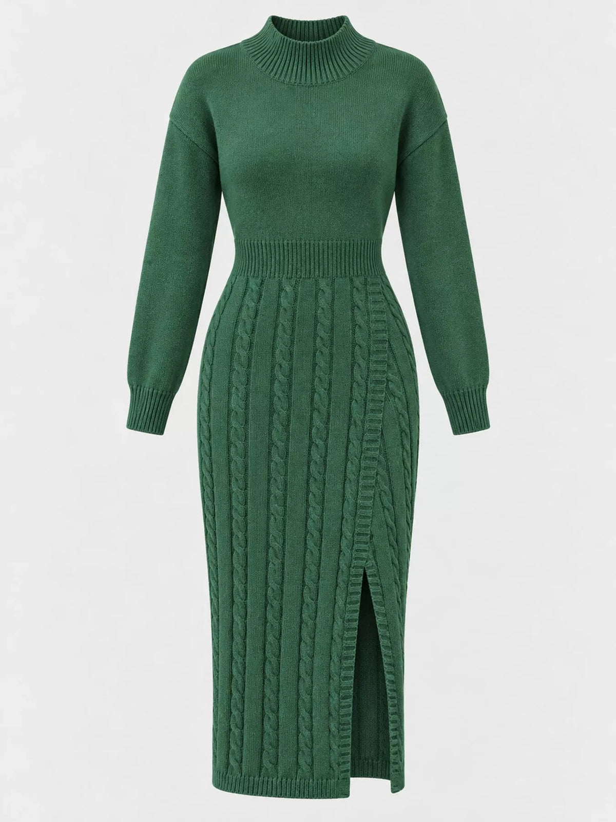 full size mock neck cable knit sweater dress with | dropsona - neutral - size reference