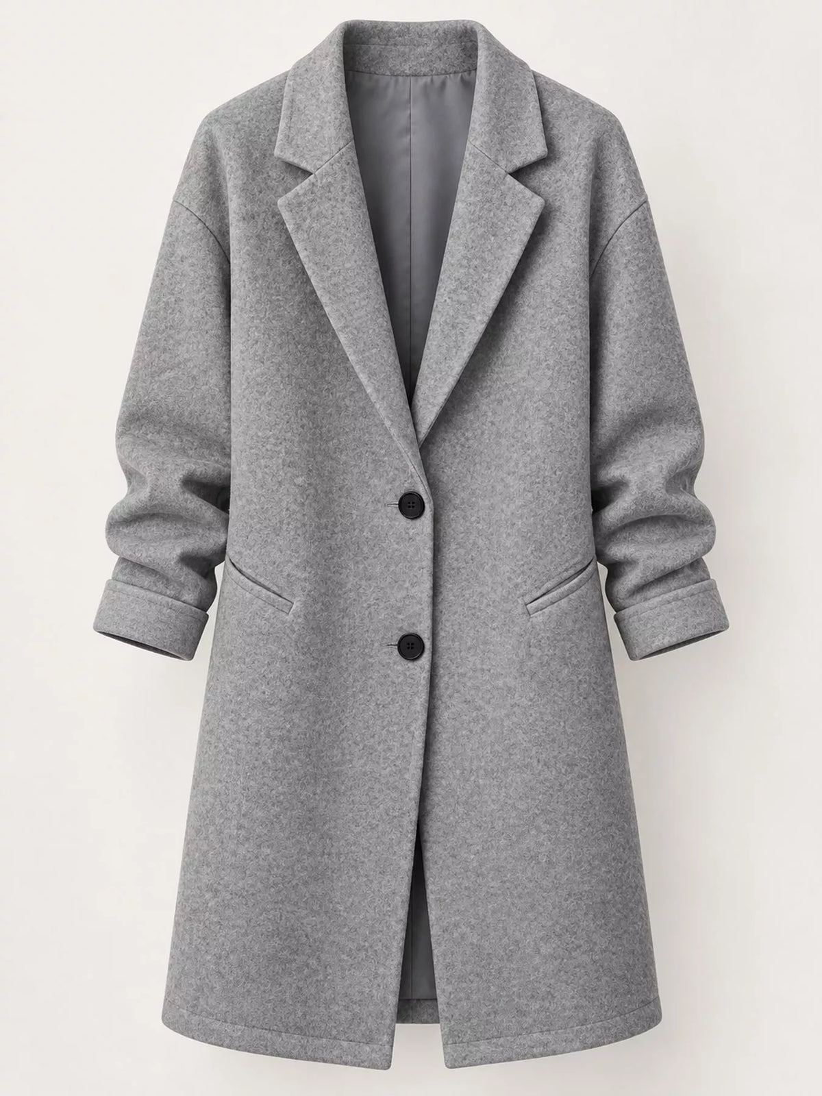 full size lapel collar button up coat plus | dropsona - neutral - front view