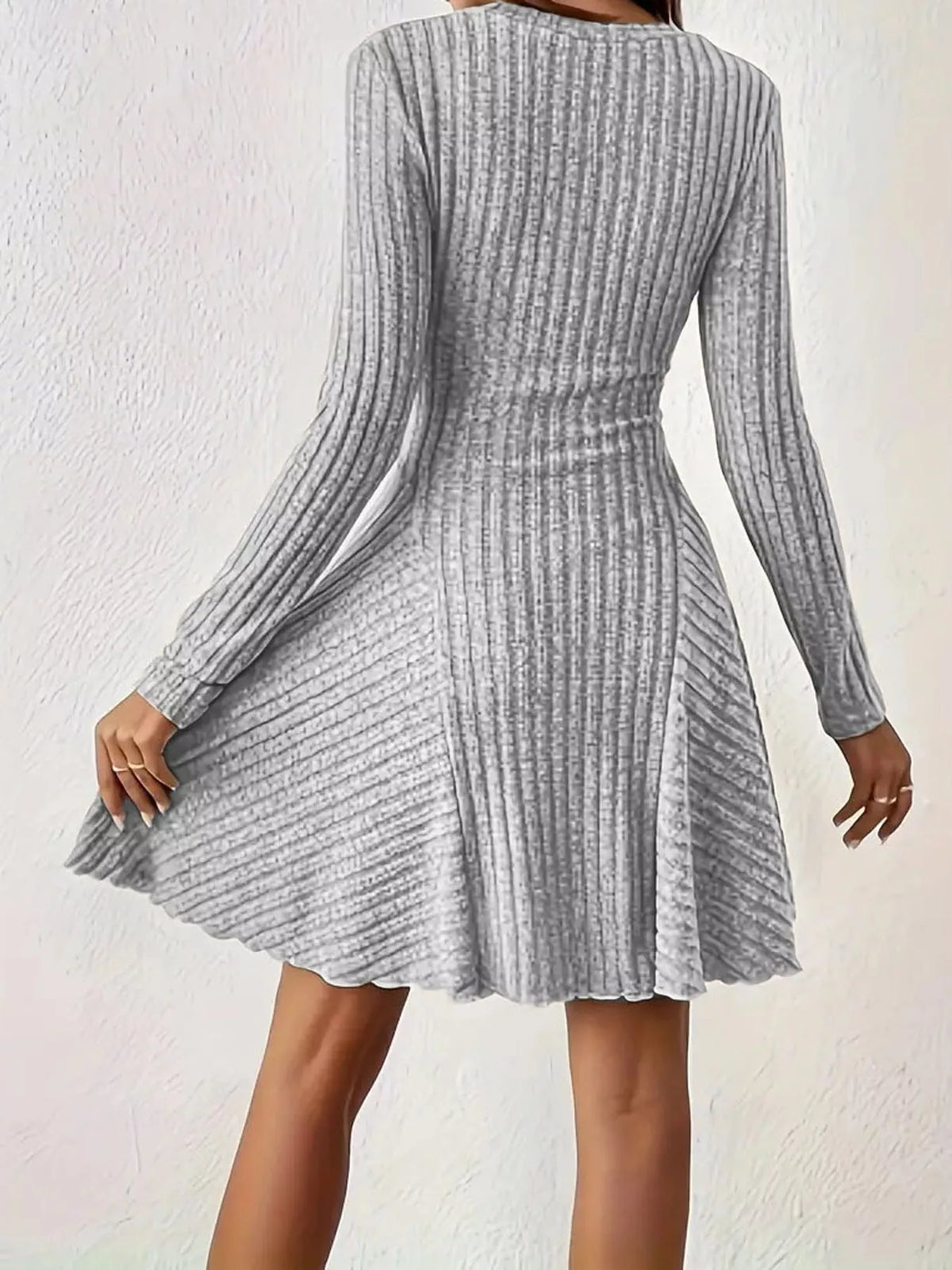 v-neck ribbed knit a-line dress – | dropsona - neutral - packaging