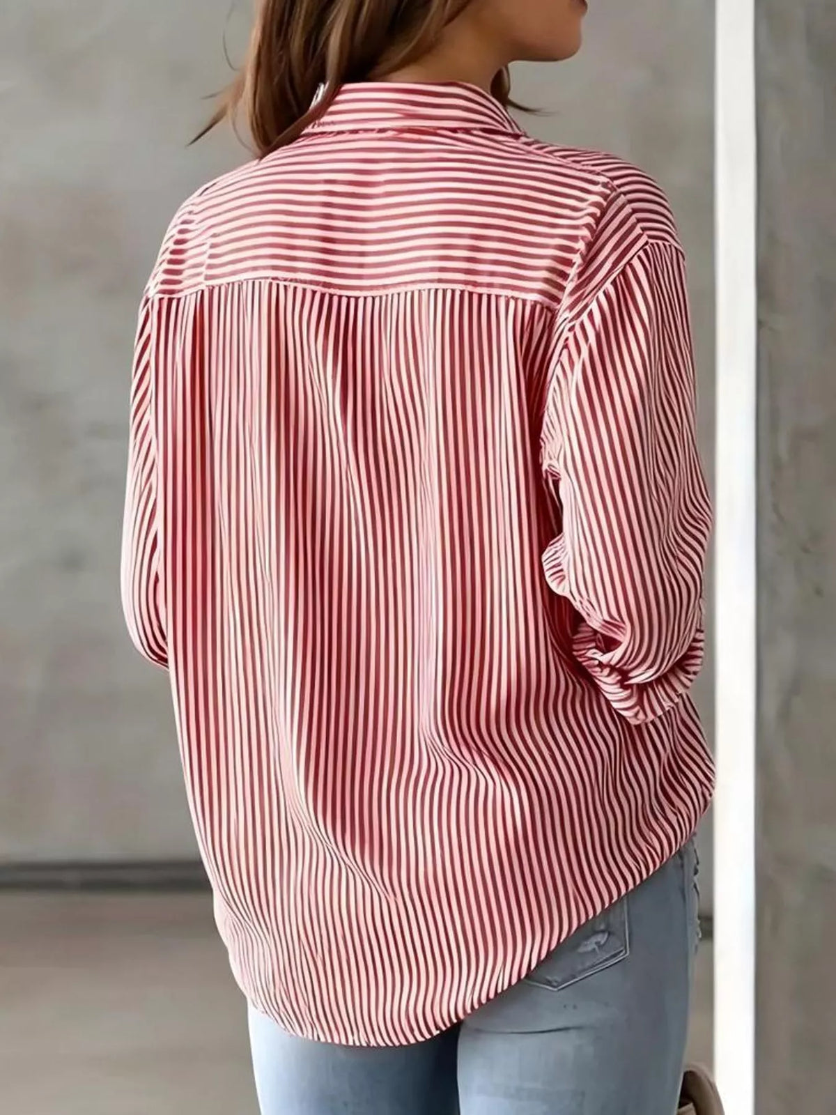 full size striped button-down long sleeve shirt plus | dropsona - neutral - packaging