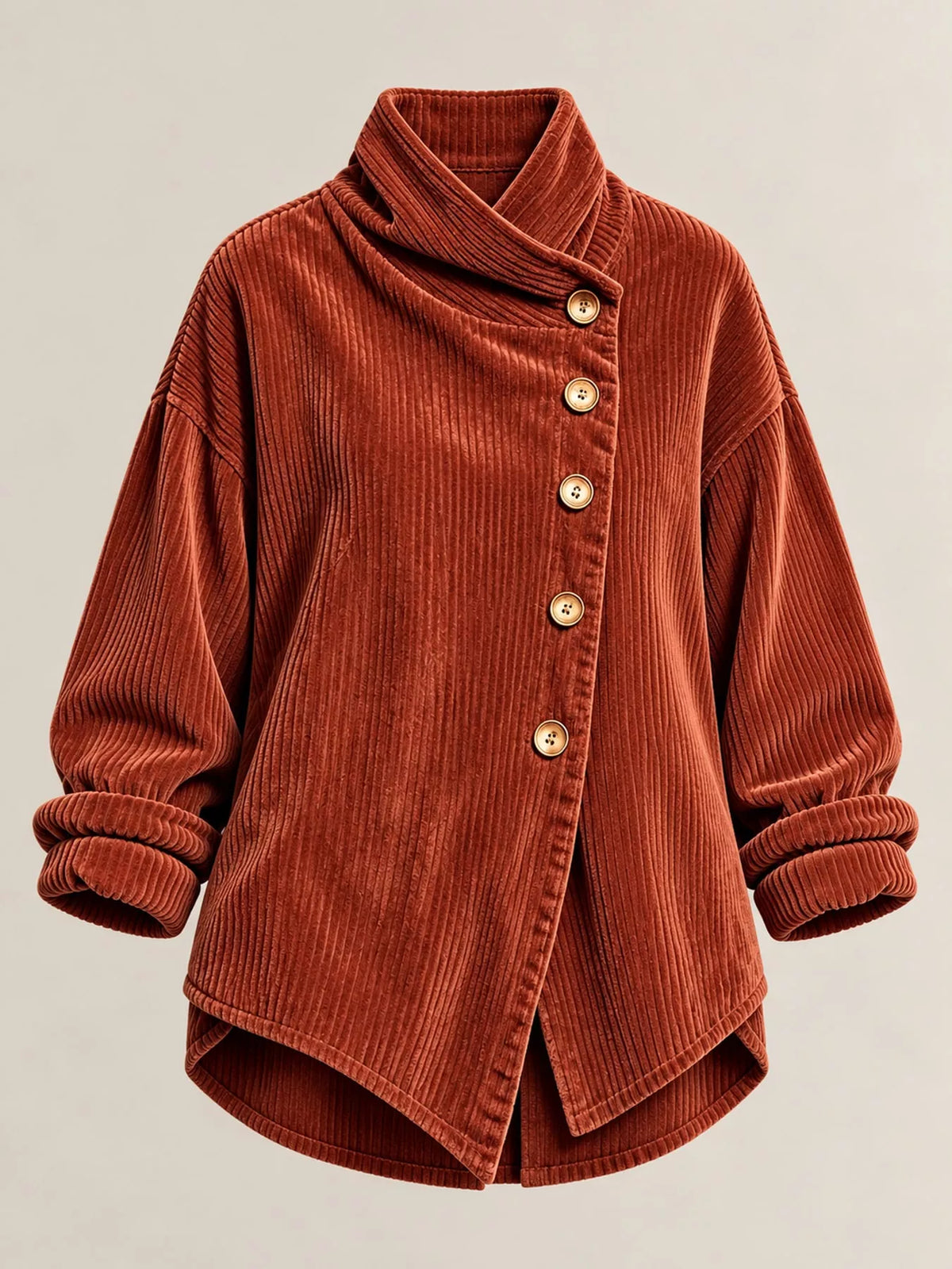 full size asymmetric button-down corduroy jacket plus | dropsona - neutral - close-up detail