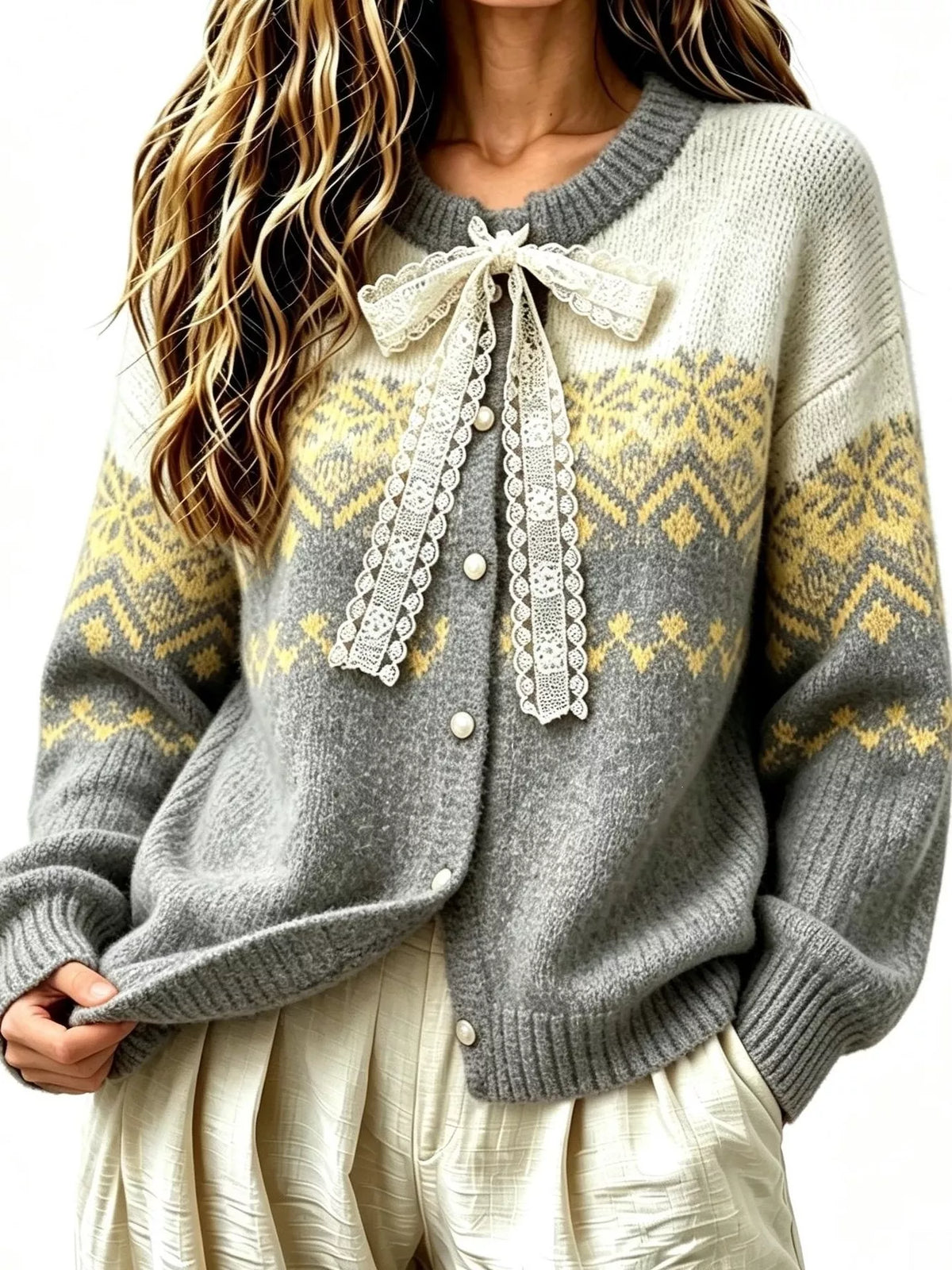full size lace tie button up cardigan plus | dropsona - neutral - material texture