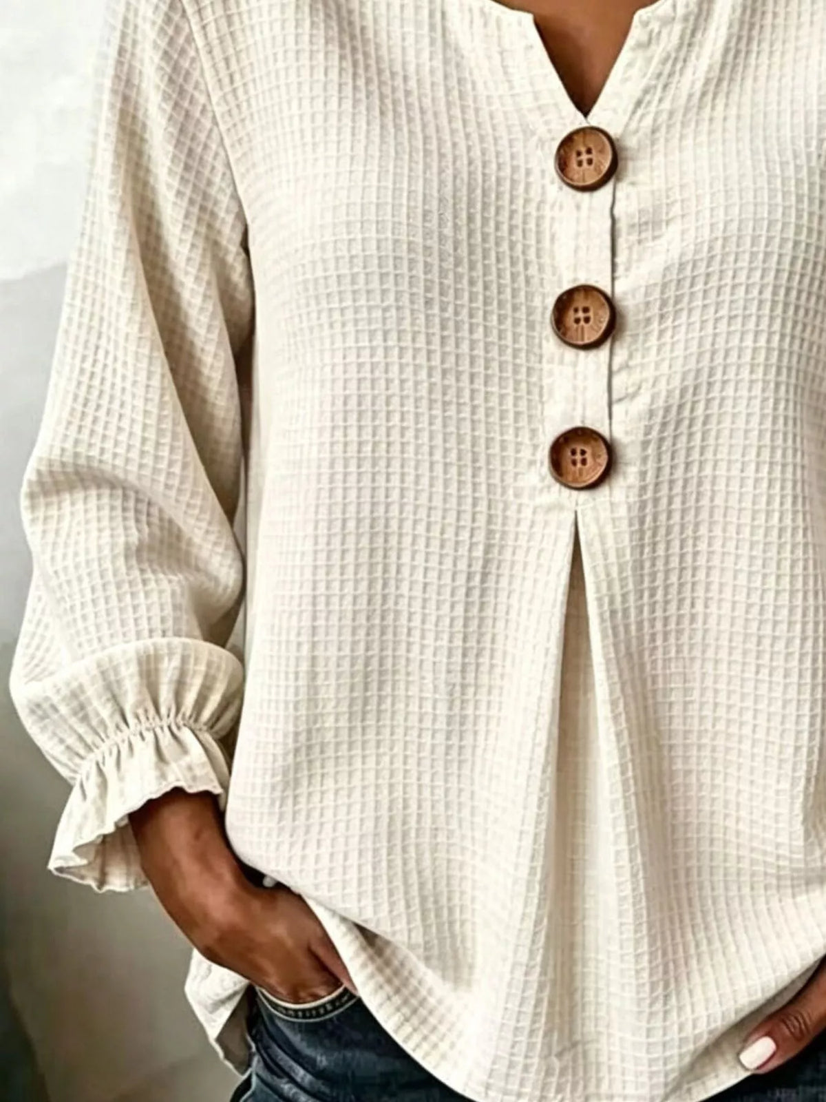 waffle knit long sleeve top | dropsona - neutral - packaging