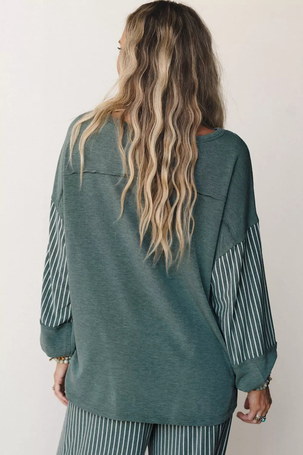 raw seam patchwork long sleeve top pocket casual | dropsona - neutral - packaging