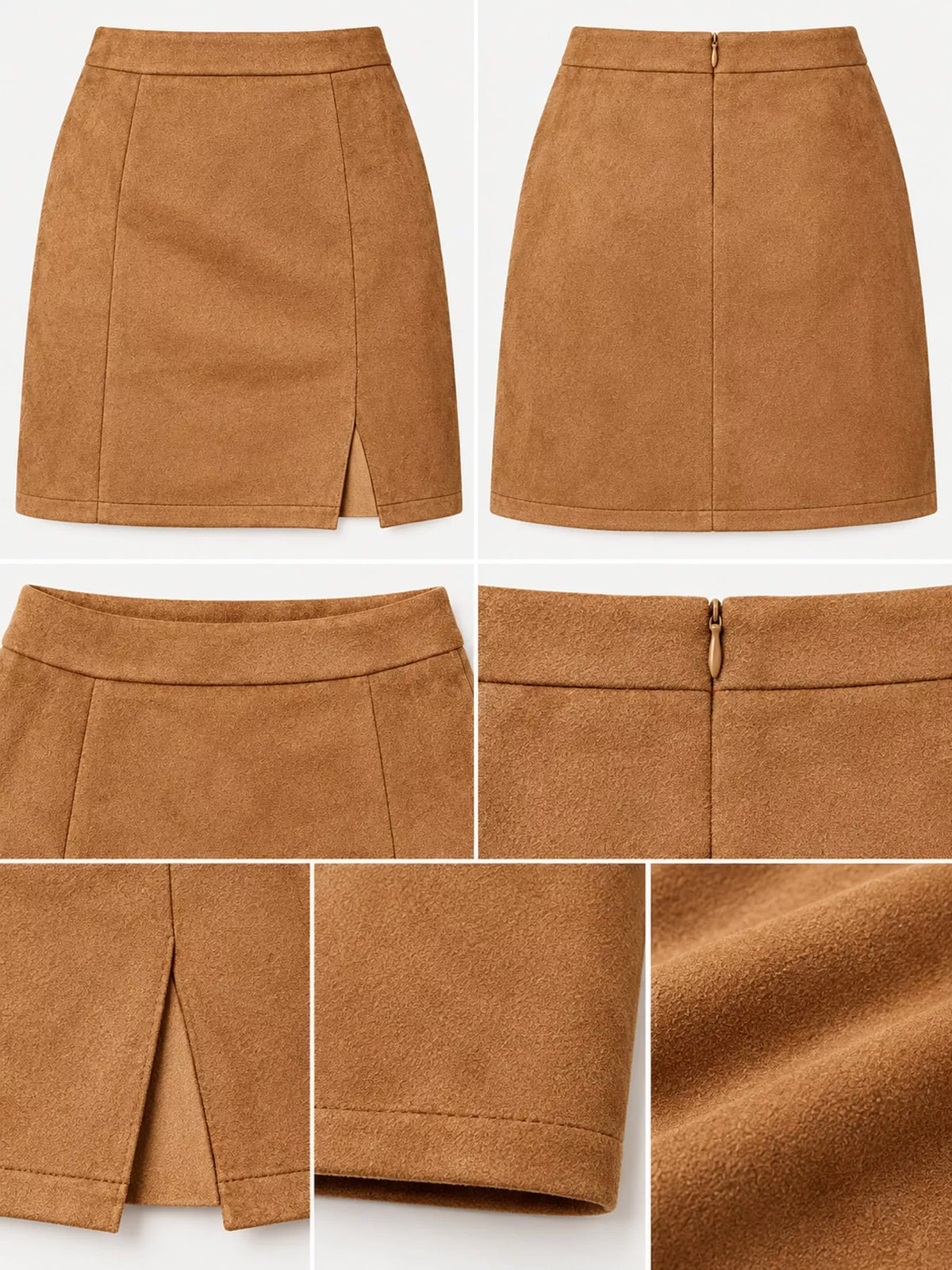 high-waisted slit skirt – zipper, slit, seam detail | dropsona - neutral - front view
