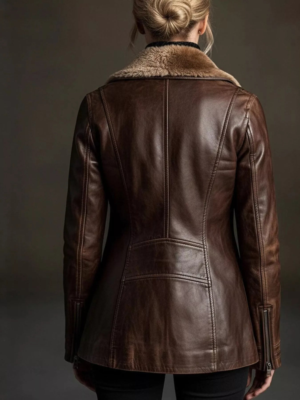 full size vintage zip up leather outerwear plus | dropsona - neutral - close-up detail