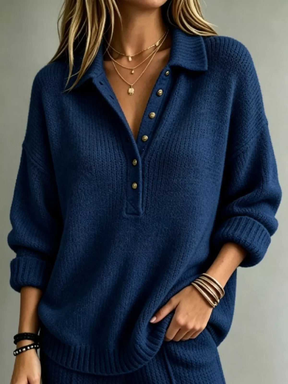 button detail dropped shoulder sweater – buttoned | dropsona - neutral - packaging