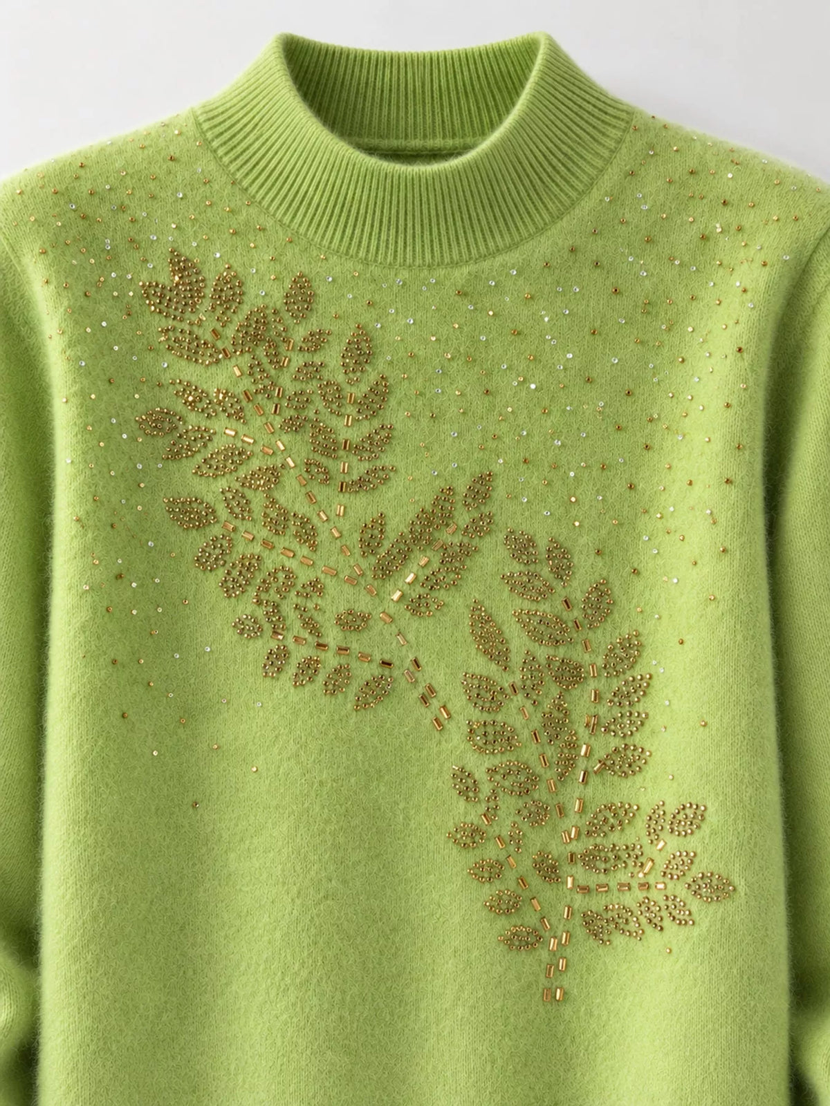 rhinestone leaf mock neck sweater | dropsona polyester - neutral - packaging