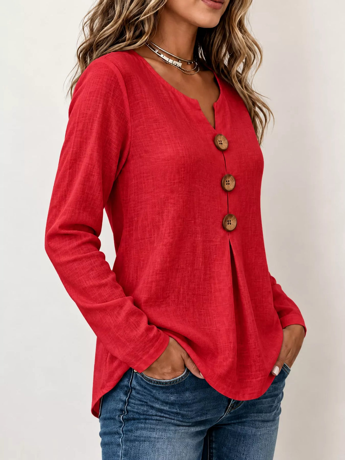 full size long sleeve blouse with decorative wooden | dropsona - neutral - packaging