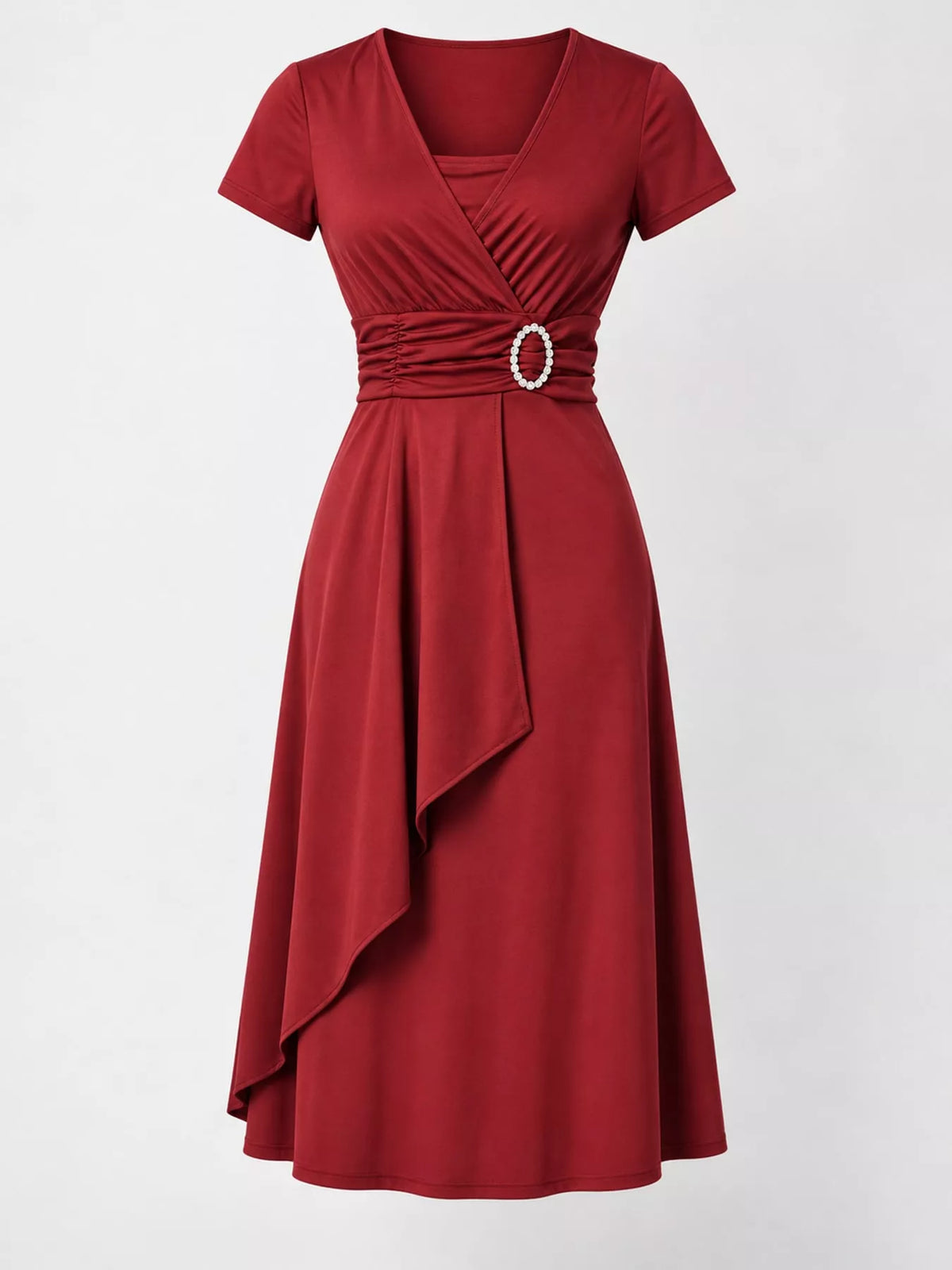 full size decorative buckle short sleeve dress plus | dropsona - neutral - packaging