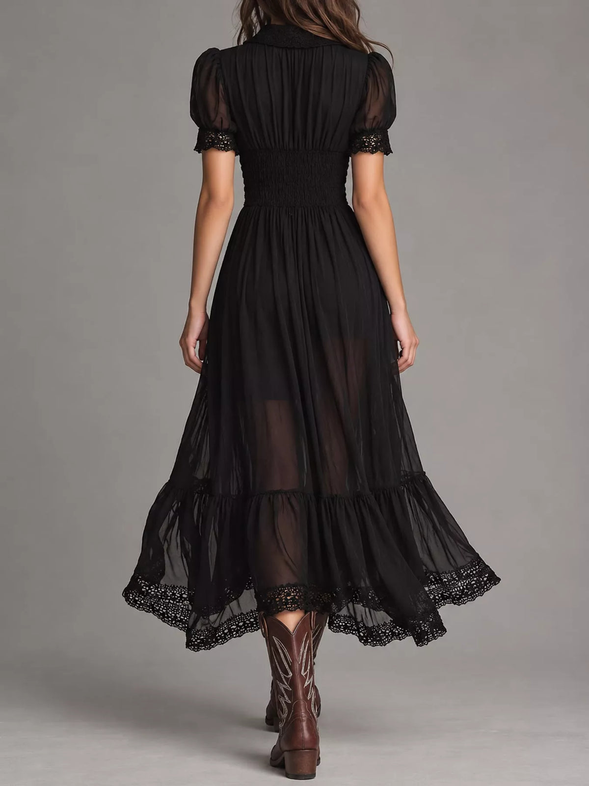 button-down midi dress with lace trim | dropsona - neutral - material texture