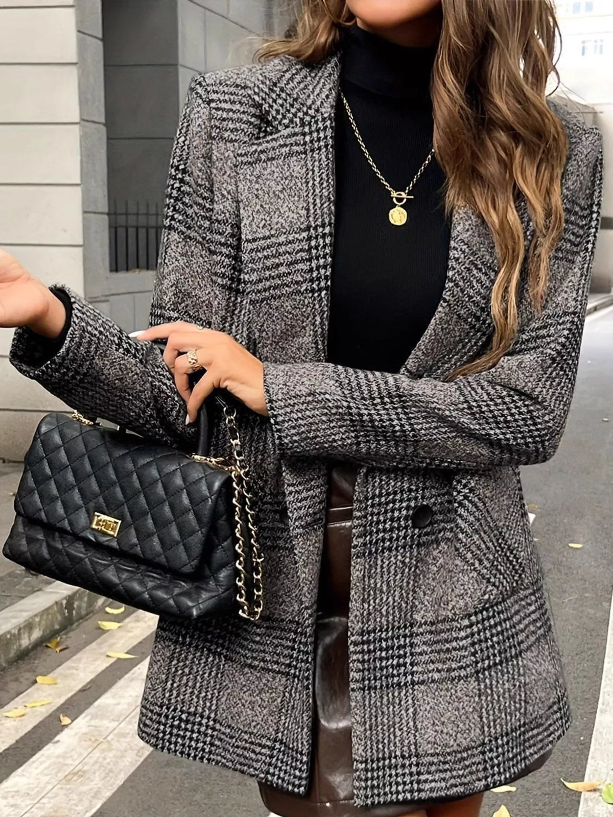 plaid lapel collar outerwear | dropsona polyester 100% - neutral - material texture