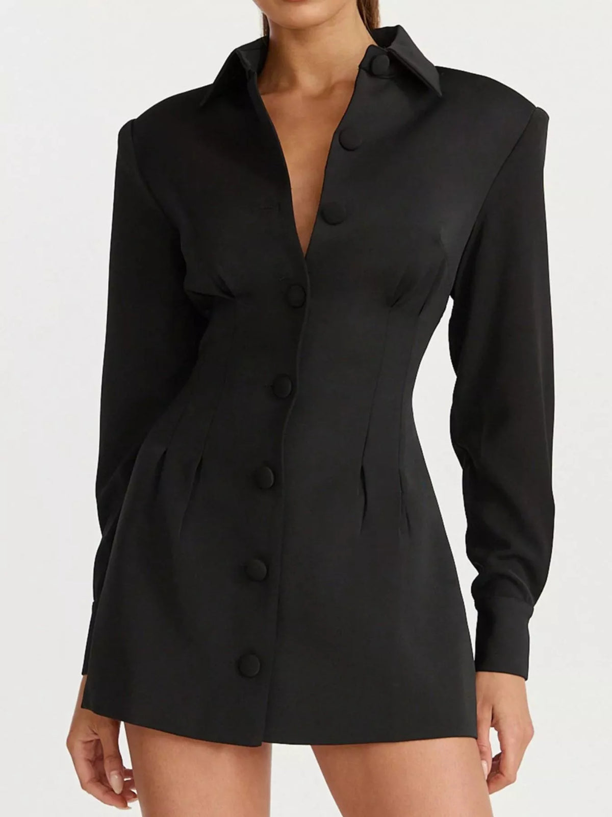 corset-style button-down blazer dress | dropsona - neutral - close-up detail